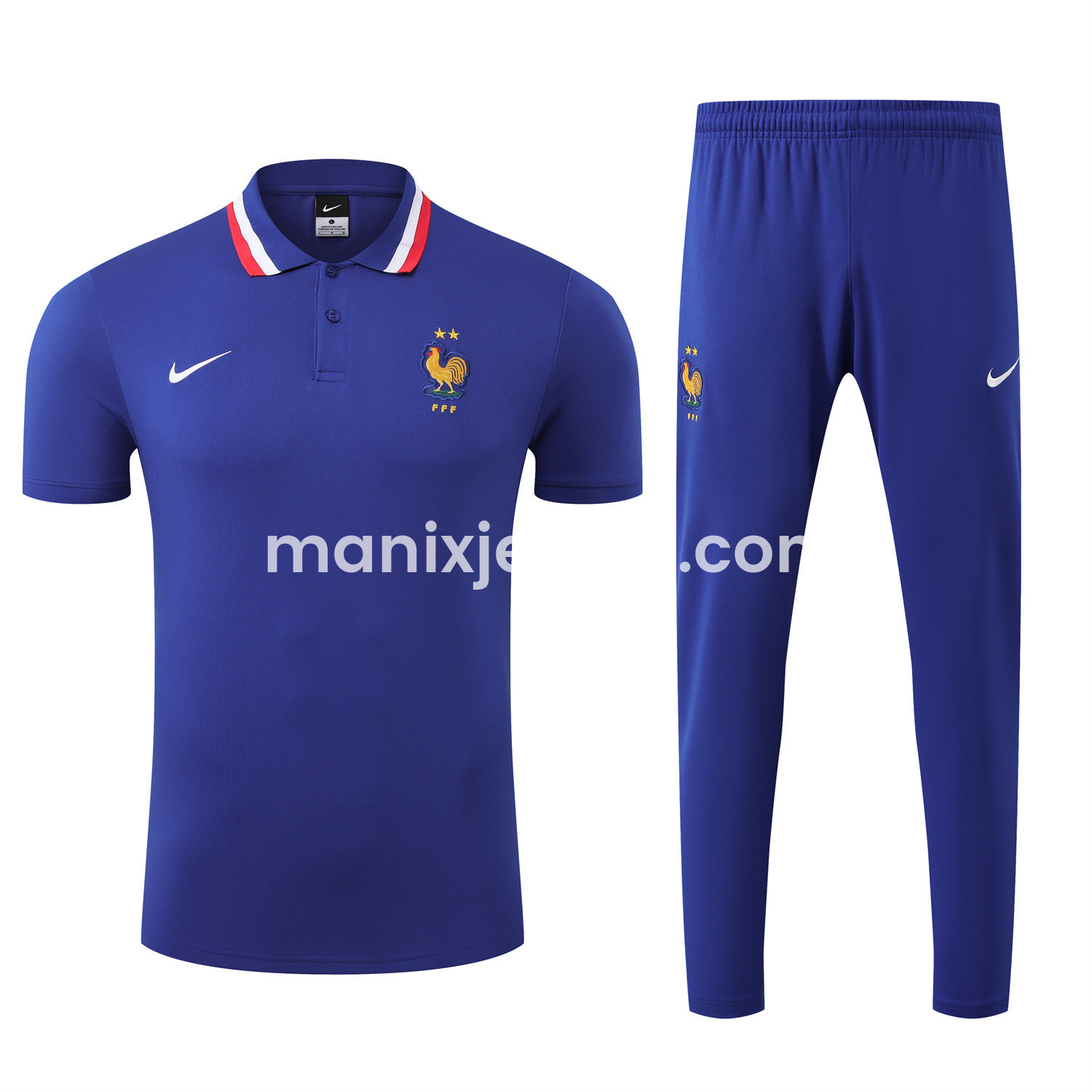 ManixJersey.com | France 25-26 POLO Short-Sleeve Training Set - Blue Top and Pants -Customize Name, Number and Patch | Worldwide Shipping