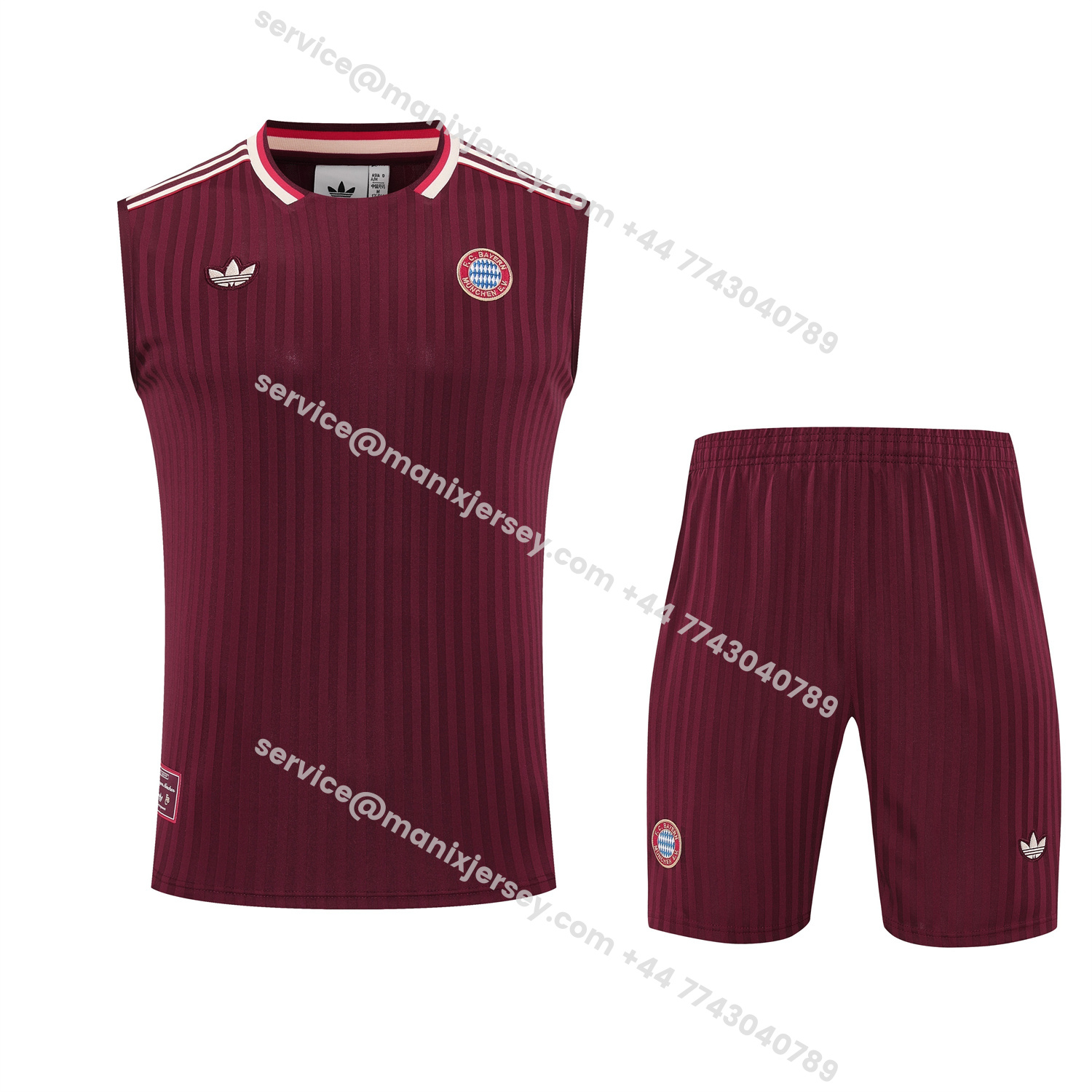 ManixJersey.com | Bayern Munich 25-26 Vest Training Set - Wine Red Lines Vest & Wine Red Lines Shorts -Customize Name, Number and Patch | Worldwide Shipping