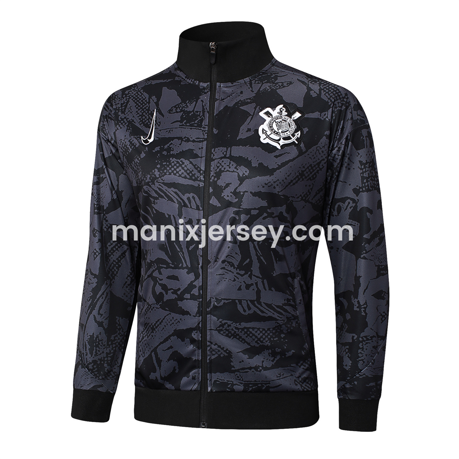 ManixJersey.com | Corinthians 25-26 Jacket Training Tracksuit - Black and Gray Pattern Jackets & Black Pants -Customize Name, Number and Patch | Worldwide Shipping