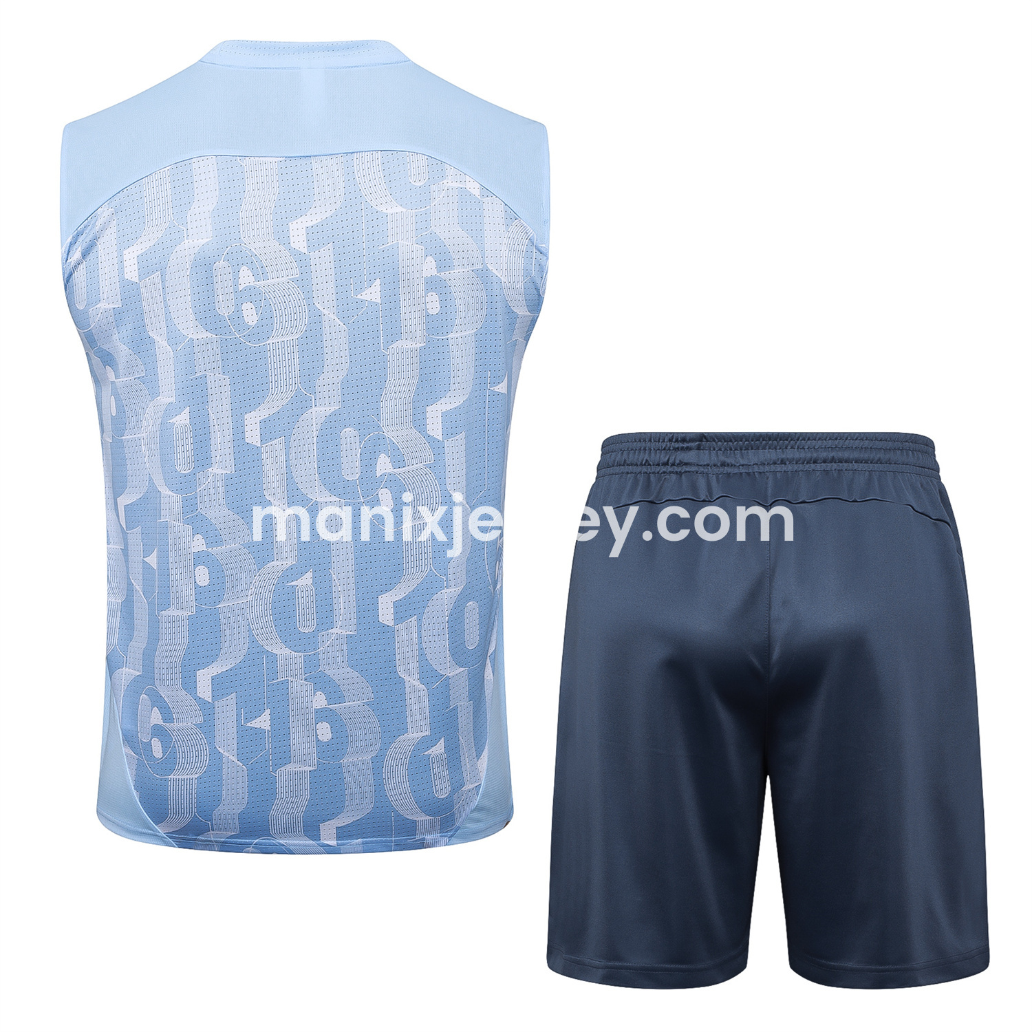 ManixJersey.com | Manchester City 25-26 Vest Training Set - Sky Blue Vest and Deep Blue Shorts -Customize Name, Number and Patch | Worldwide Shipping