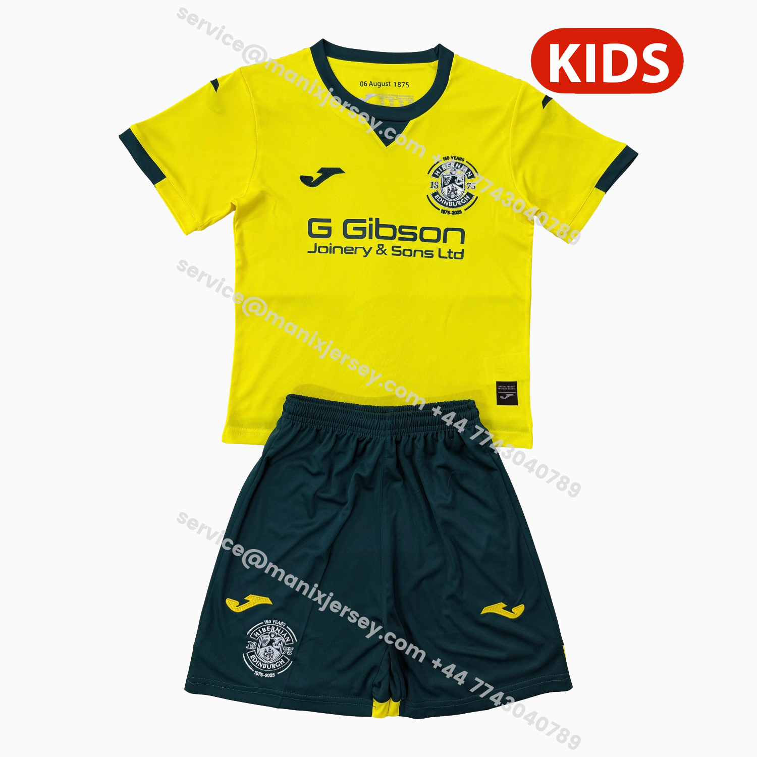 ManixJersey.com | Hibernian 25-26 Away Kids Kit -Customize Name, Number and Patch | Worldwide Shipping