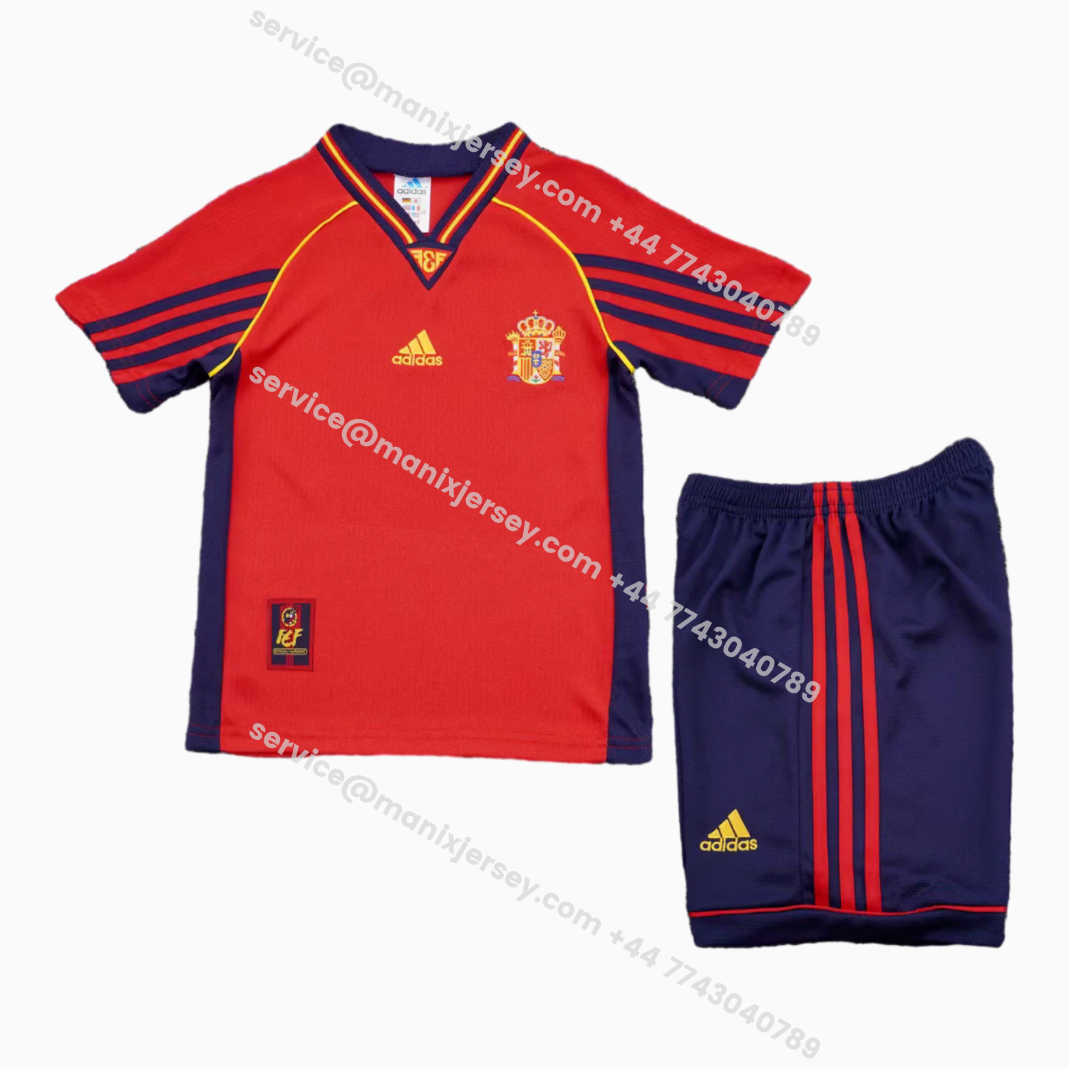 ManixJersey.com | Retro Spain 1998-99 Home Kids Kit -Customize Name, Number and Patch | Worldwide Shipping
