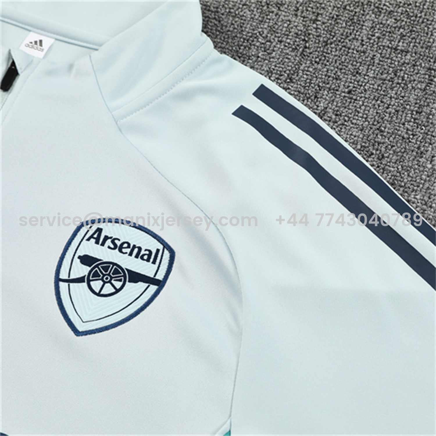 ManixJersey.com | Arsenal 25-26 Long Sleeves Training Set - Light Grey Top & Blue Pants -Customize Name, Number and Patch | Worldwide Shipping
