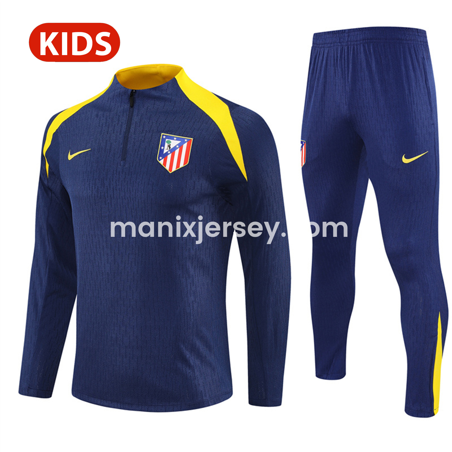 ManixJersey.com | Atletico Madrid 25-26 Kid Long Sleeves Training Set - Royal Blue Top & Royal Blue Pants -Customize Name, Number and Patch | Worldwide Shipping