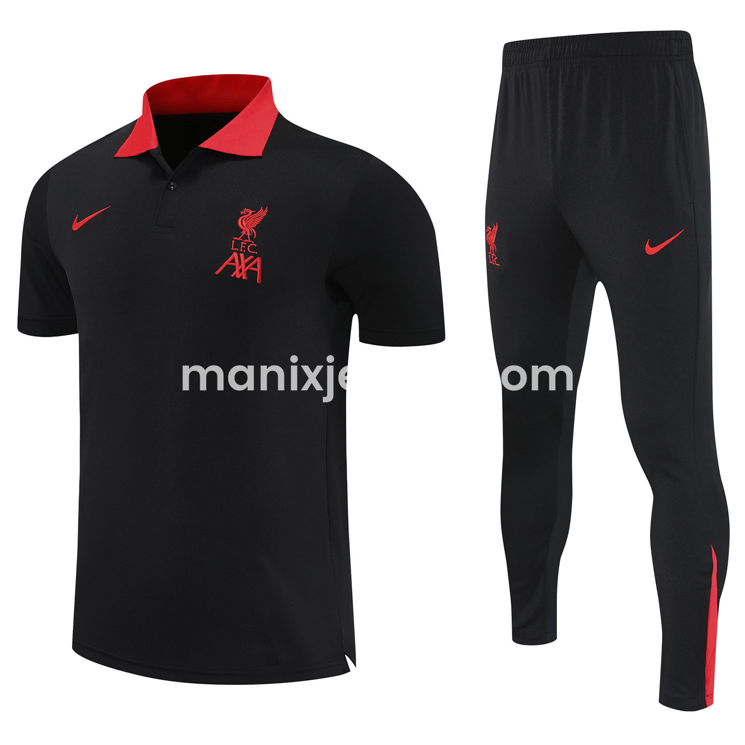 ManixJersey.com | Liver.pool 25-26 POLO Short-Sleeve Training Set - Black Top and Pants -Customize Name, Number and Patch | Worldwide Shipping