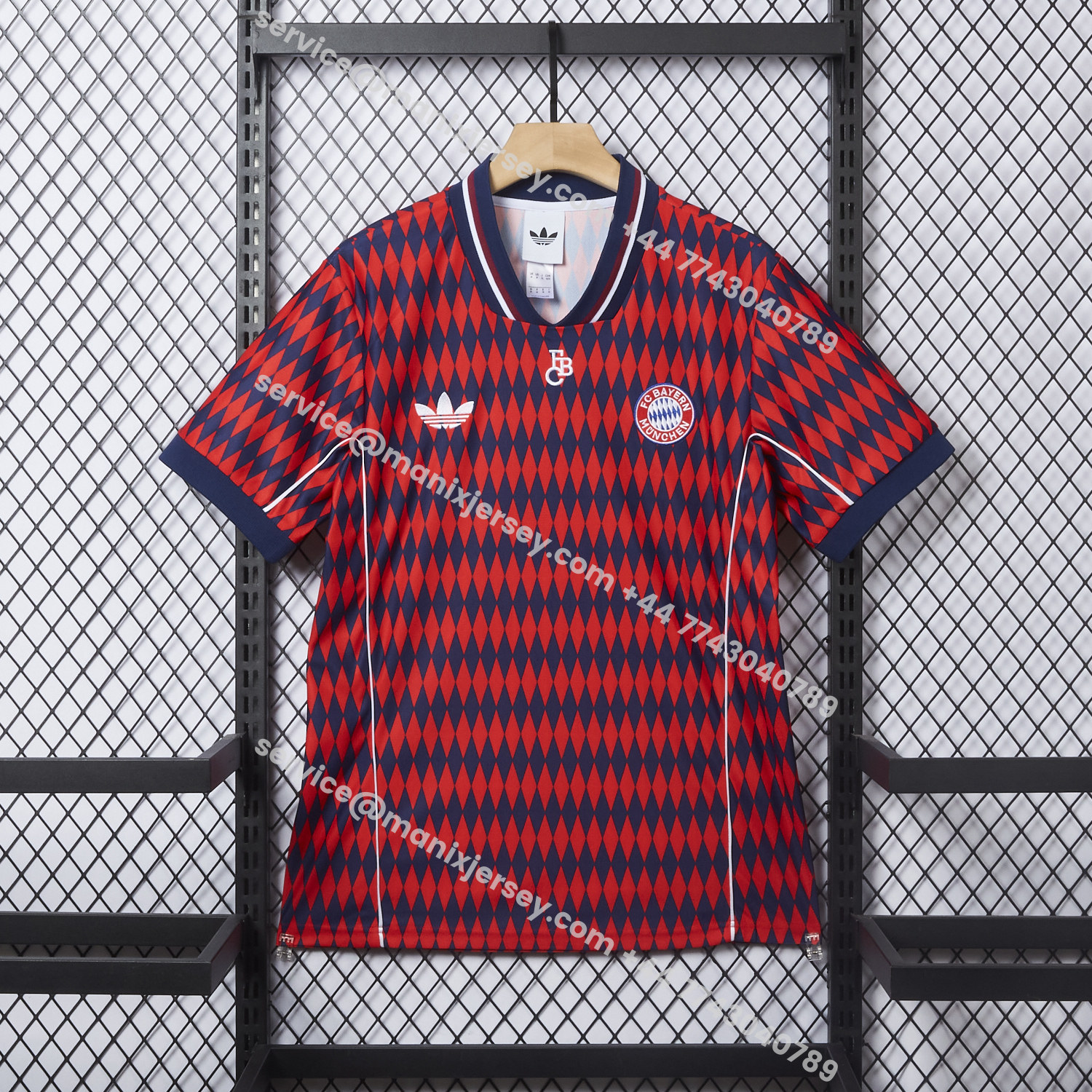 ManixJersey.com | Bayern Munich 25-26 Trefoil Retro Style Red And Deep Blue Jersey - Fans Version -Customize Name, Number and Patch | Worldwide Shipping
