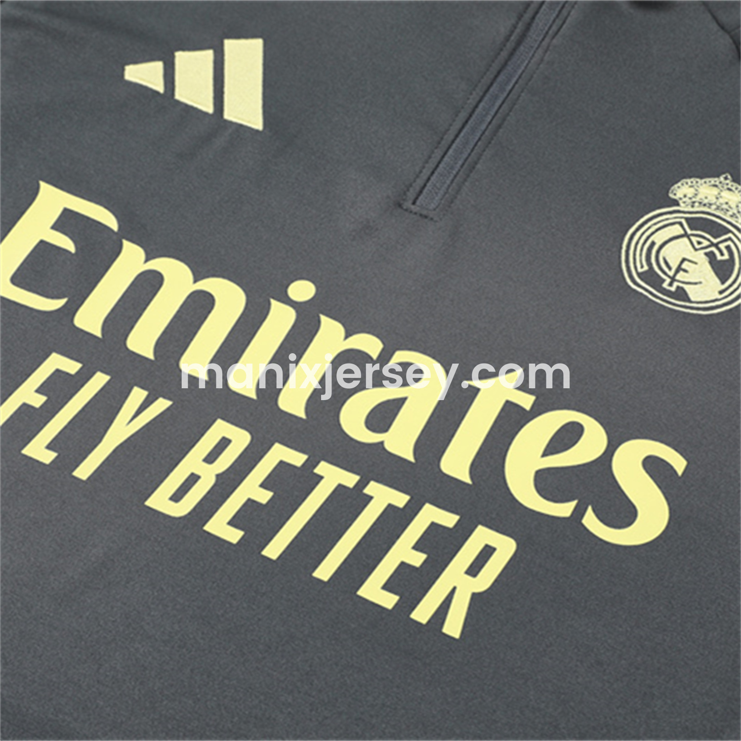 ManixJersey.com | Real Madrid 25-26 Kid Long Sleeves Training Set - Gray Top & Gray Pants -Customize Name, Number and Patch | Worldwide Shipping