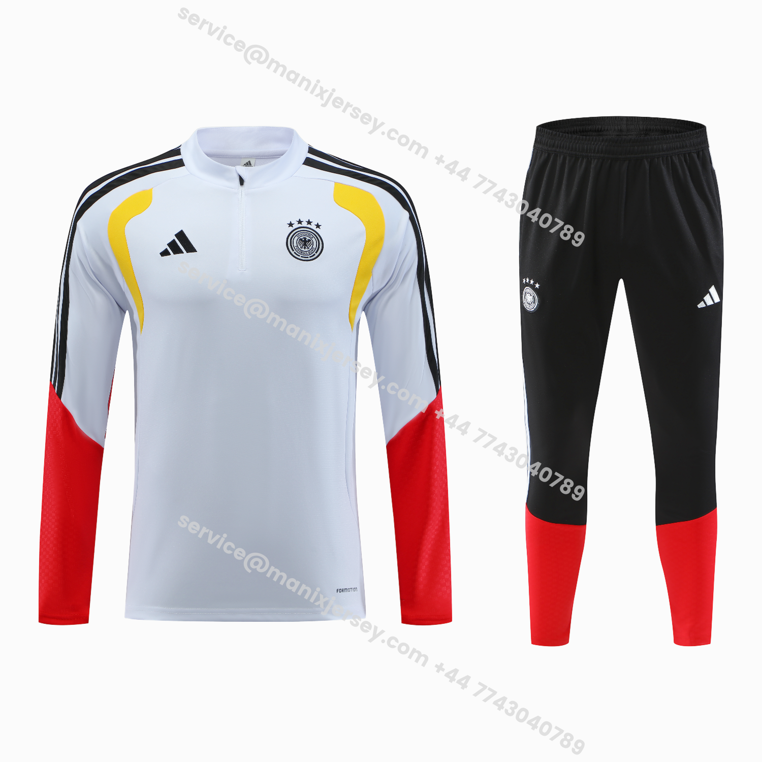 ManixJersey.com | Germany 2026 Kids Long Sleeve Training Set - White Top & Pants -Customize Name, Number and Patch | Worldwide Shipping