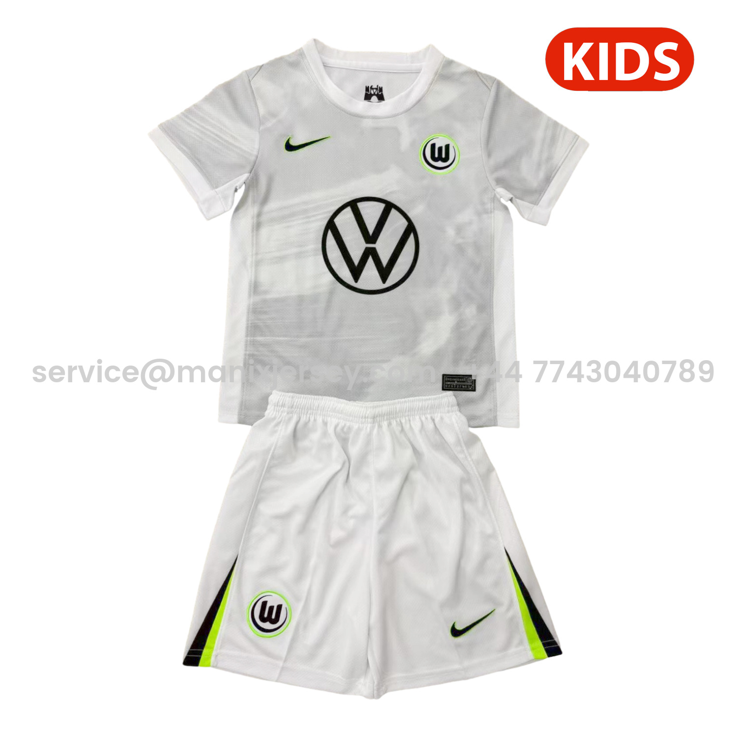 ManixJersey.com | Wolfsburg 25-26 Away Kids Kit -Customize Name, Number and Patch | Worldwide Shipping