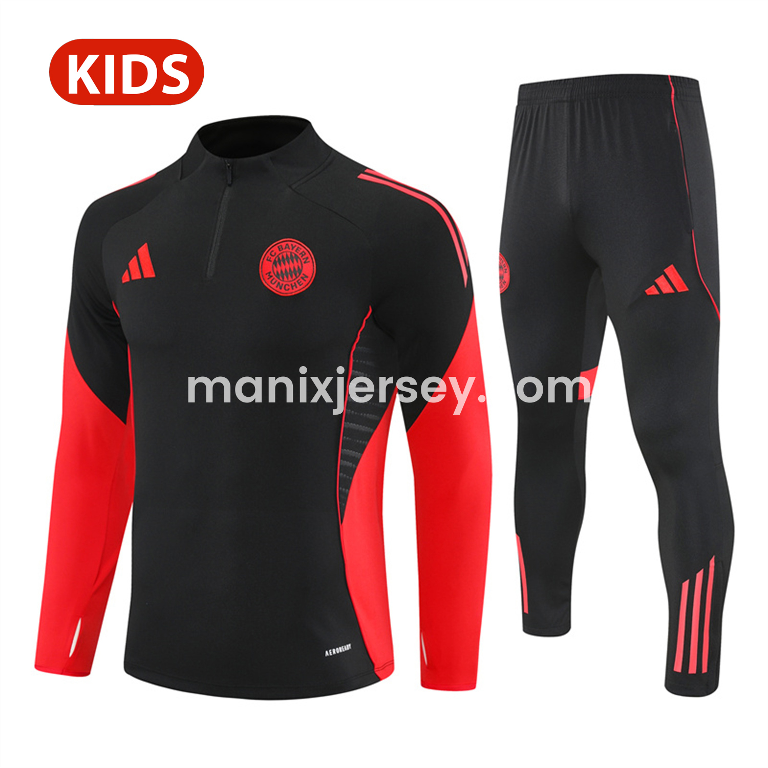 ManixJersey.com | Bayern Munich 25-26 Kid Long Sleeves Training Set - Black Top & Black Pants -Customize Name, Number and Patch | Worldwide Shipping