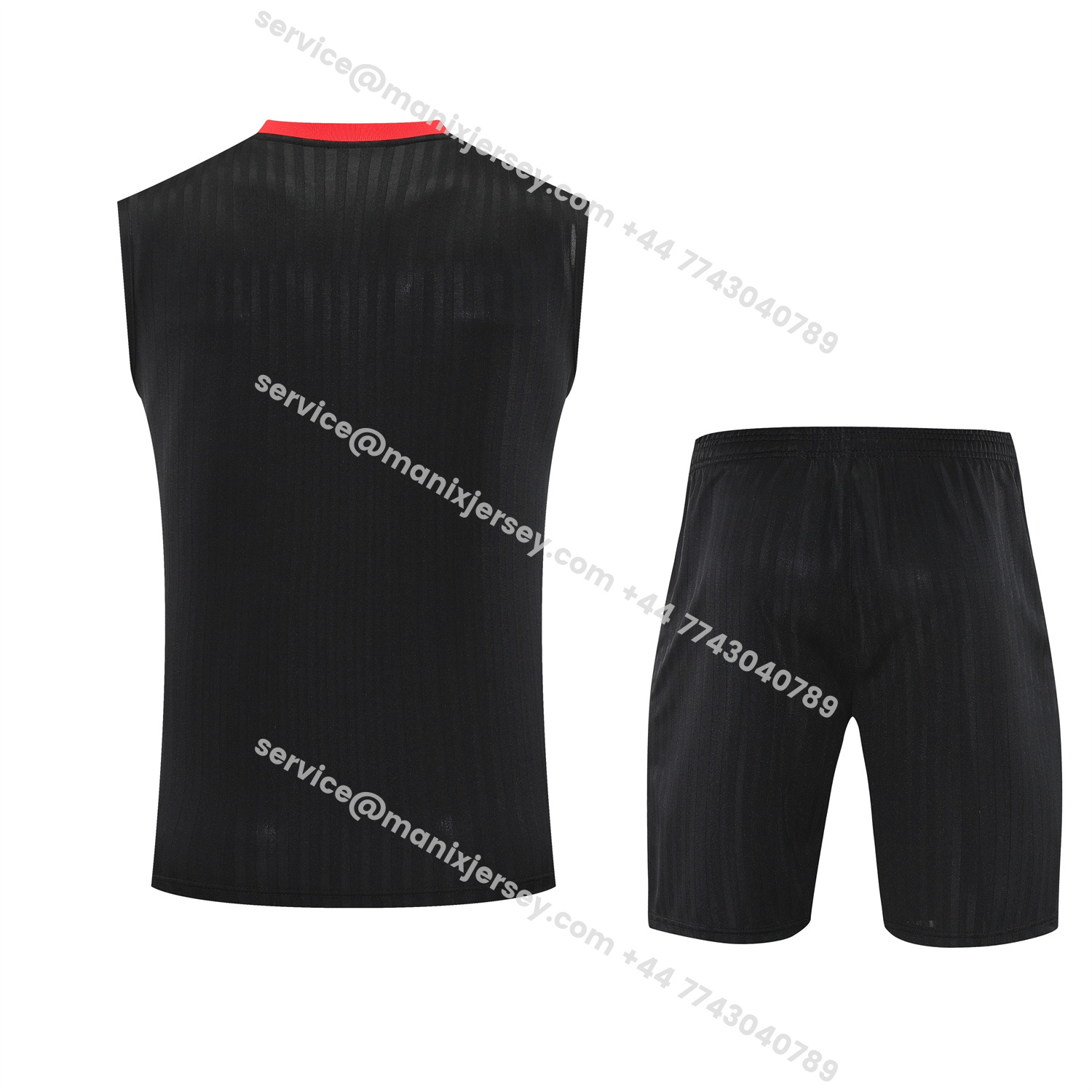 ManixJersey.com | Manchester United 25-26 Vest Training Set - Red Retro Logo Black Vest & Black Shorts -Customize Name, Number and Patch | Worldwide Shipping