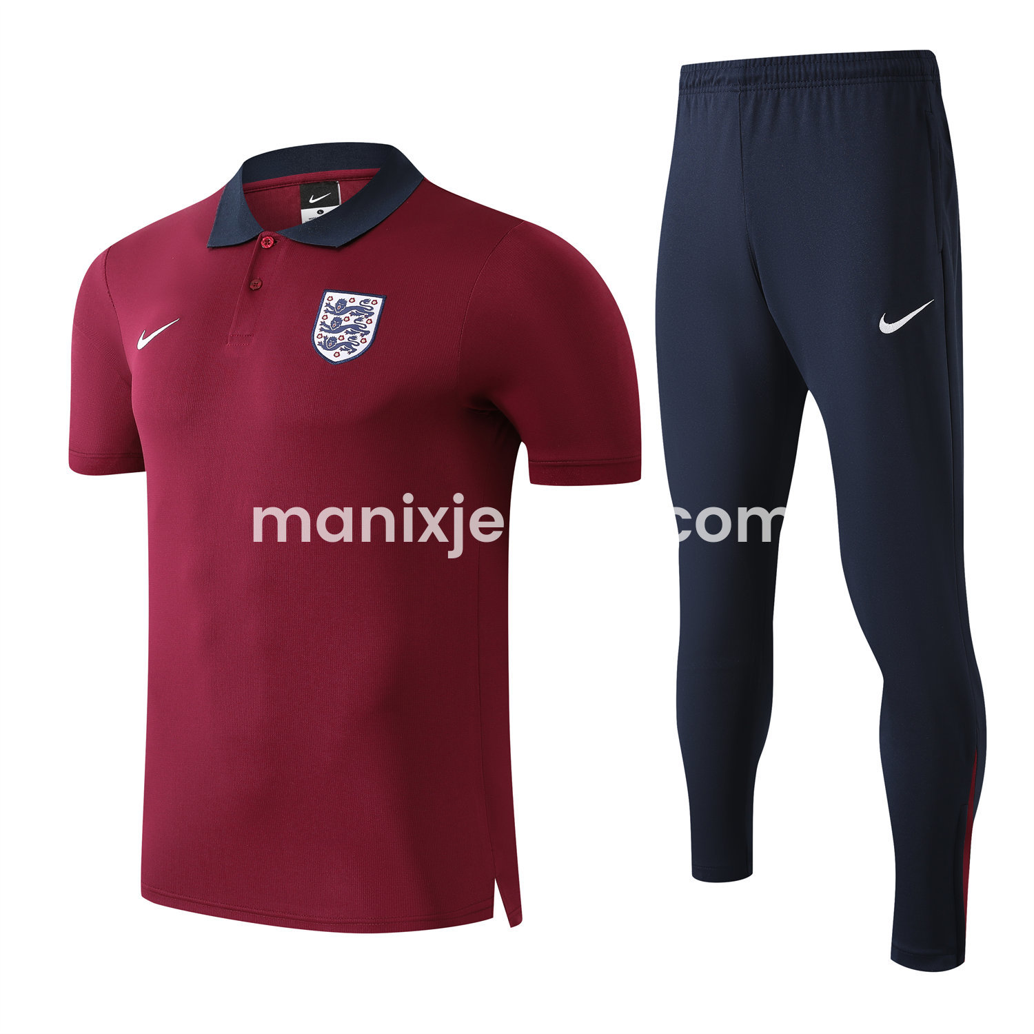 ManixJersey.com | England 25-26 POLO Short-Sleeve Training Set - Red Top and Deep Blue Pants -Customize Name, Number and Patch | Worldwide Shipping