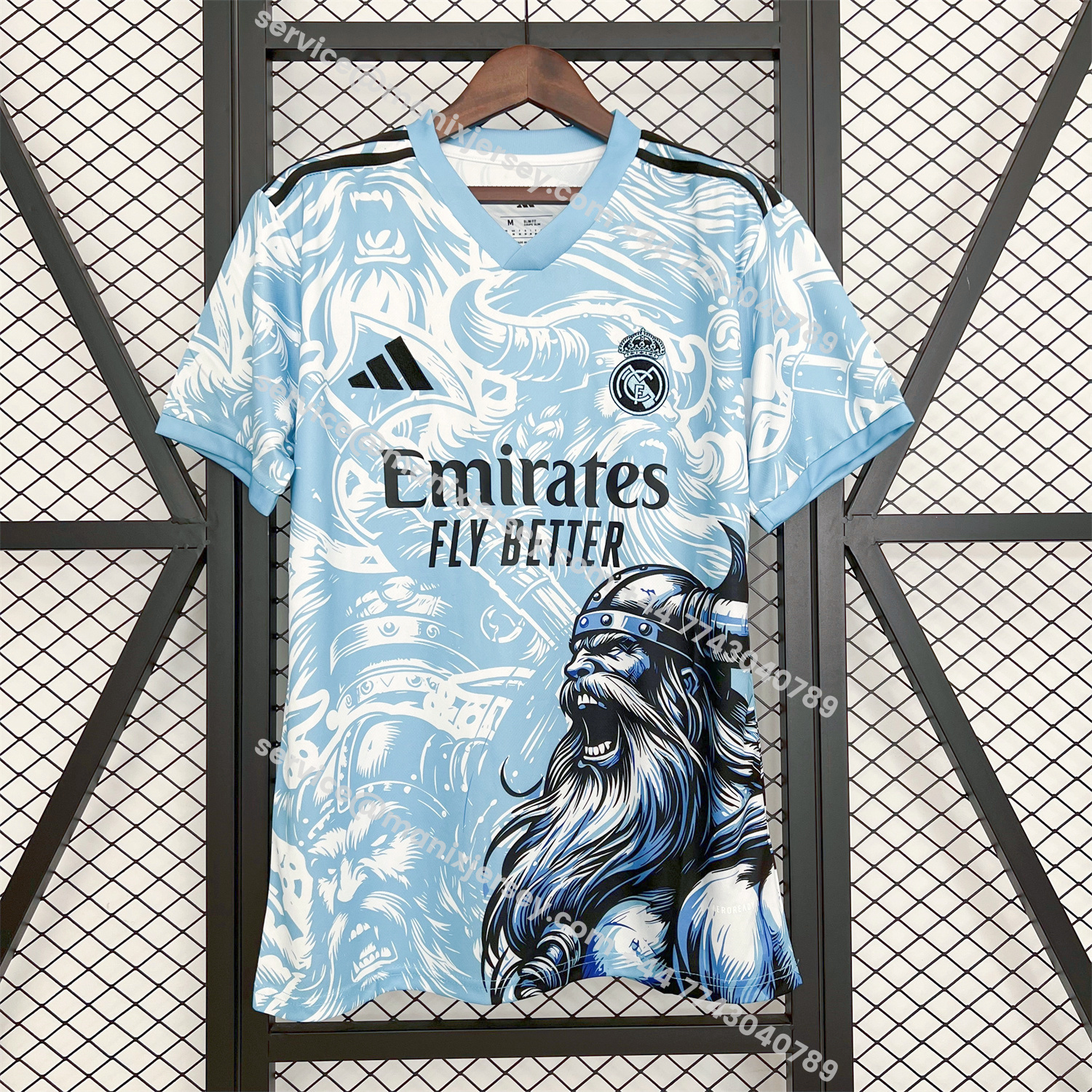 ManixJersey.com | Real Madrid 25-26 Blue Viking Warrior Special Jersey - Fans Version -Customize Name, Number and Patch | Worldwide Shipping