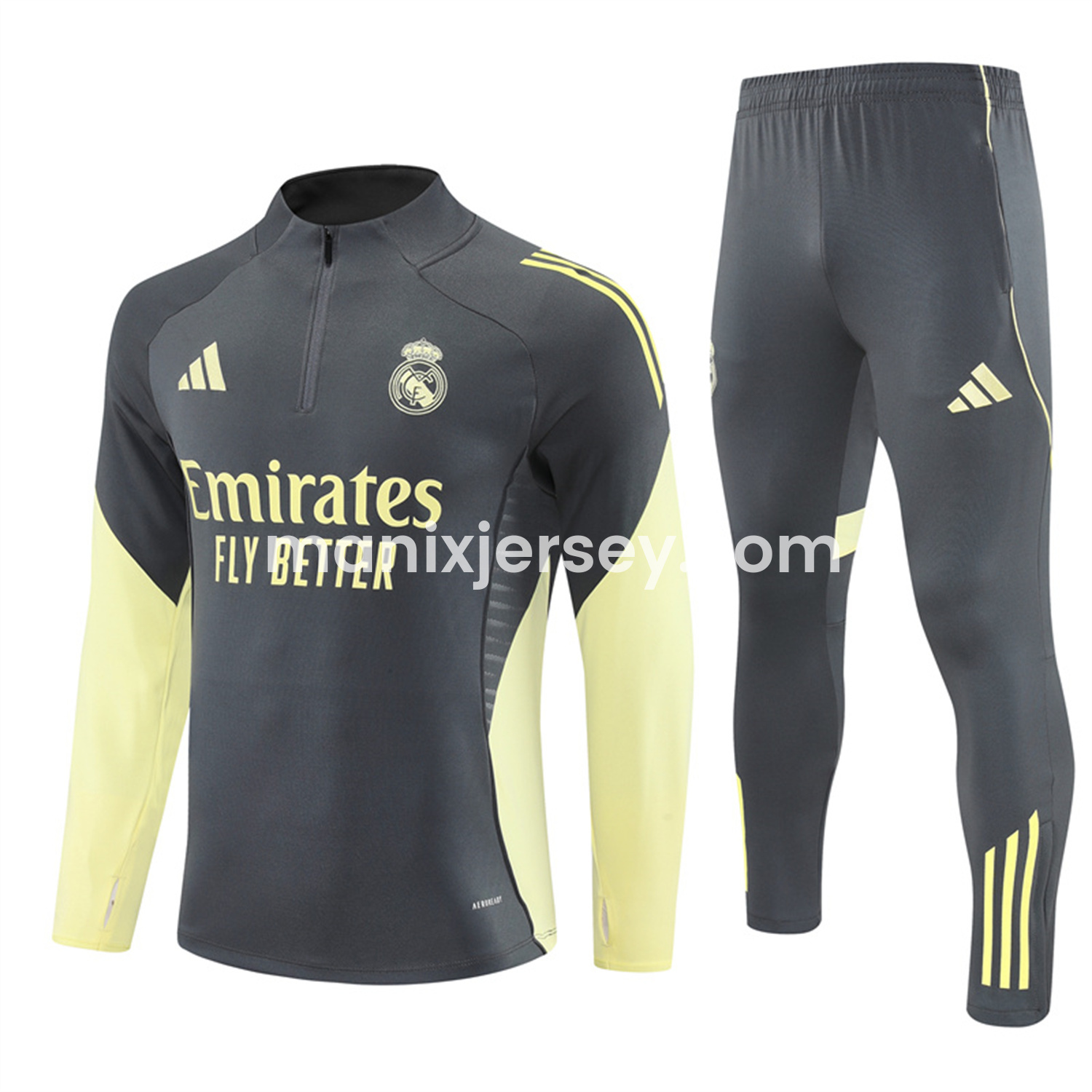 ManixJersey.com | Real Madrid 25-26 Long Sleeves Training Set - Gray Top & Gray Pants -Customize Name, Number and Patch | Worldwide Shipping
