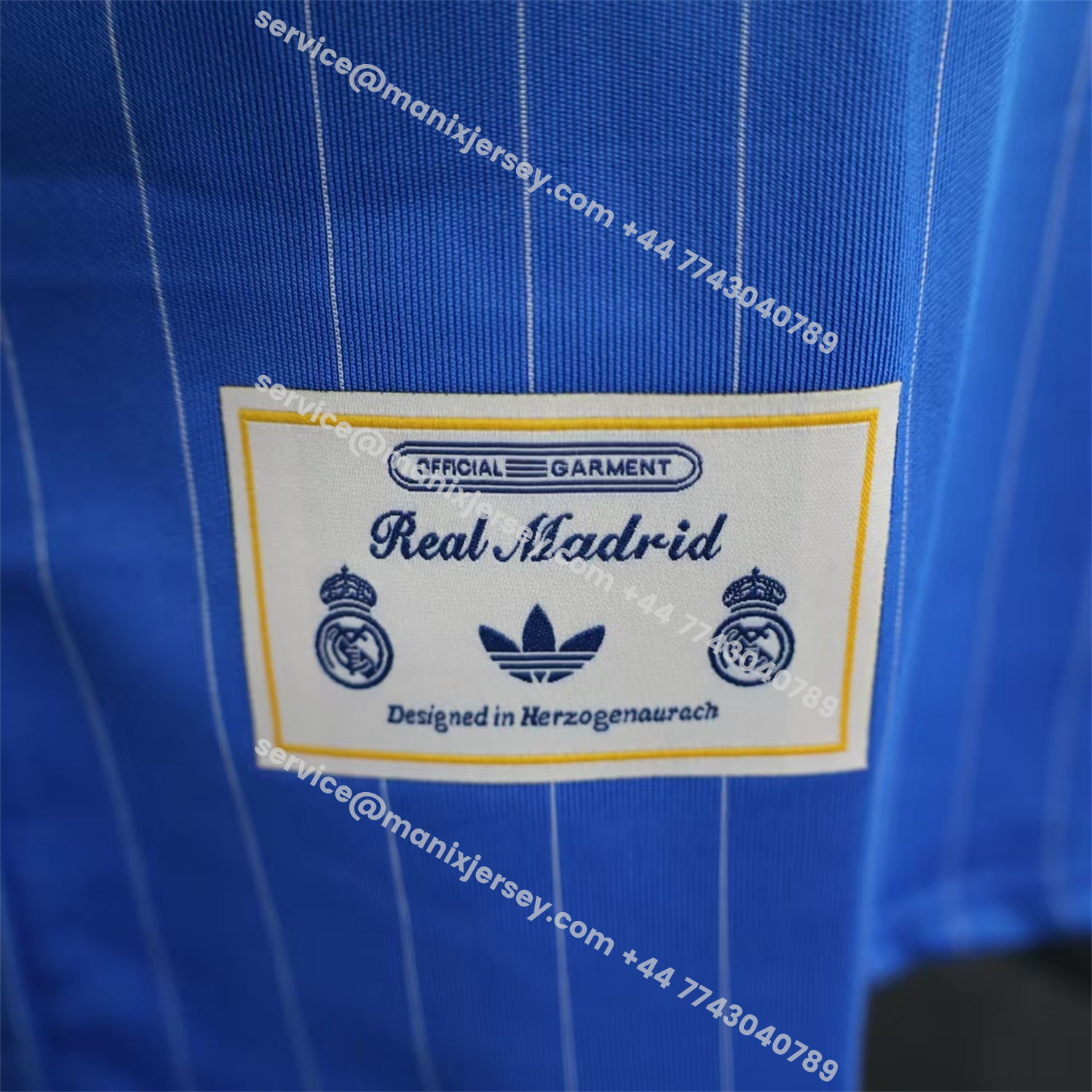 ManixJersey.com | Real Madrid 25-26 Trefoil White Lines Blue Travel Jersey - Player Version -Customize Name, Number and Patch | Worldwide Shipping