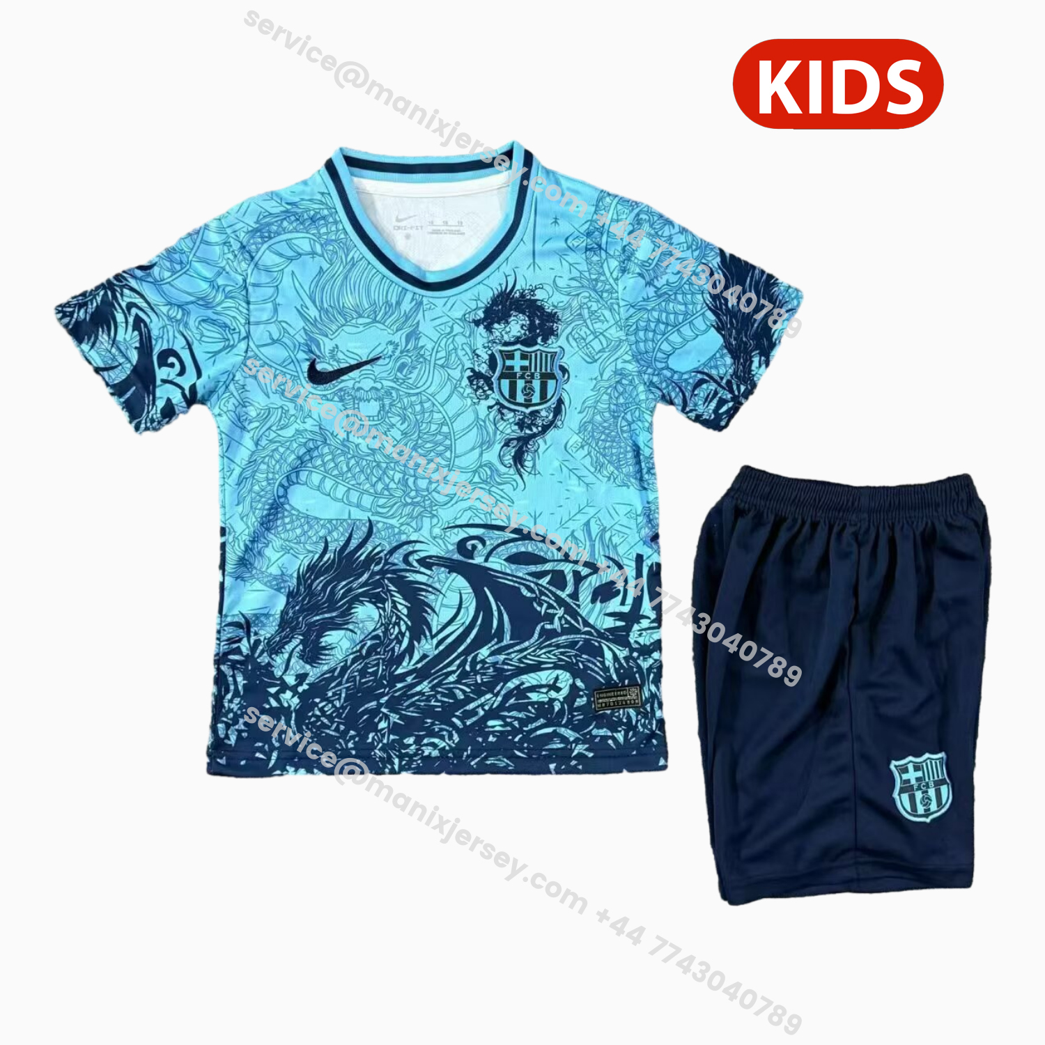 ManixJersey.com | Barcelona 25-26 Blue Dragon Special Kids Kit -Customize Name, Number and Patch | Worldwide Shipping