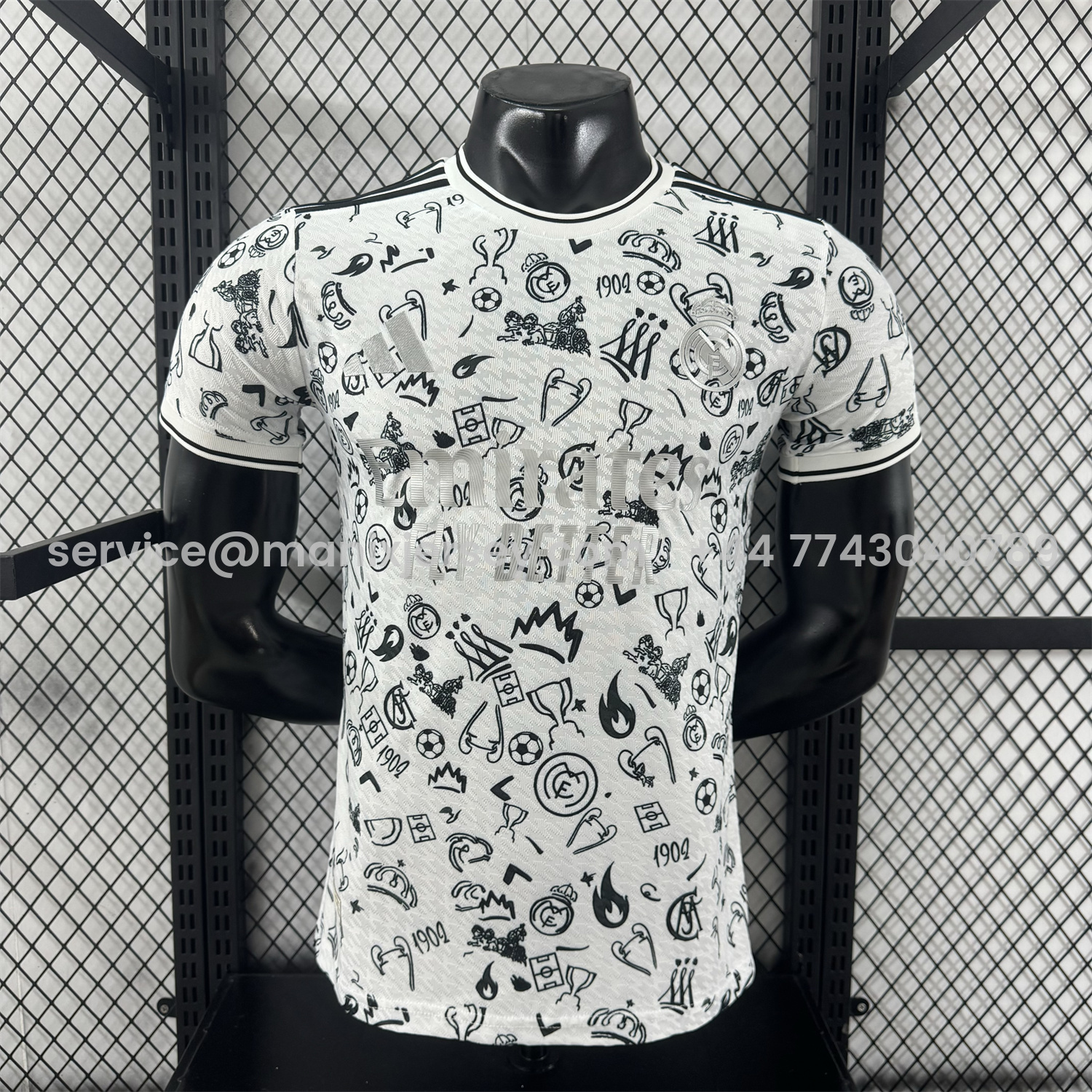 ManixJersey.com | Real Madrid 25-26 White Special Jersey with Black Emoji Icons - Player Version -Customize Name, Number and Patch | Worldwide Shipping