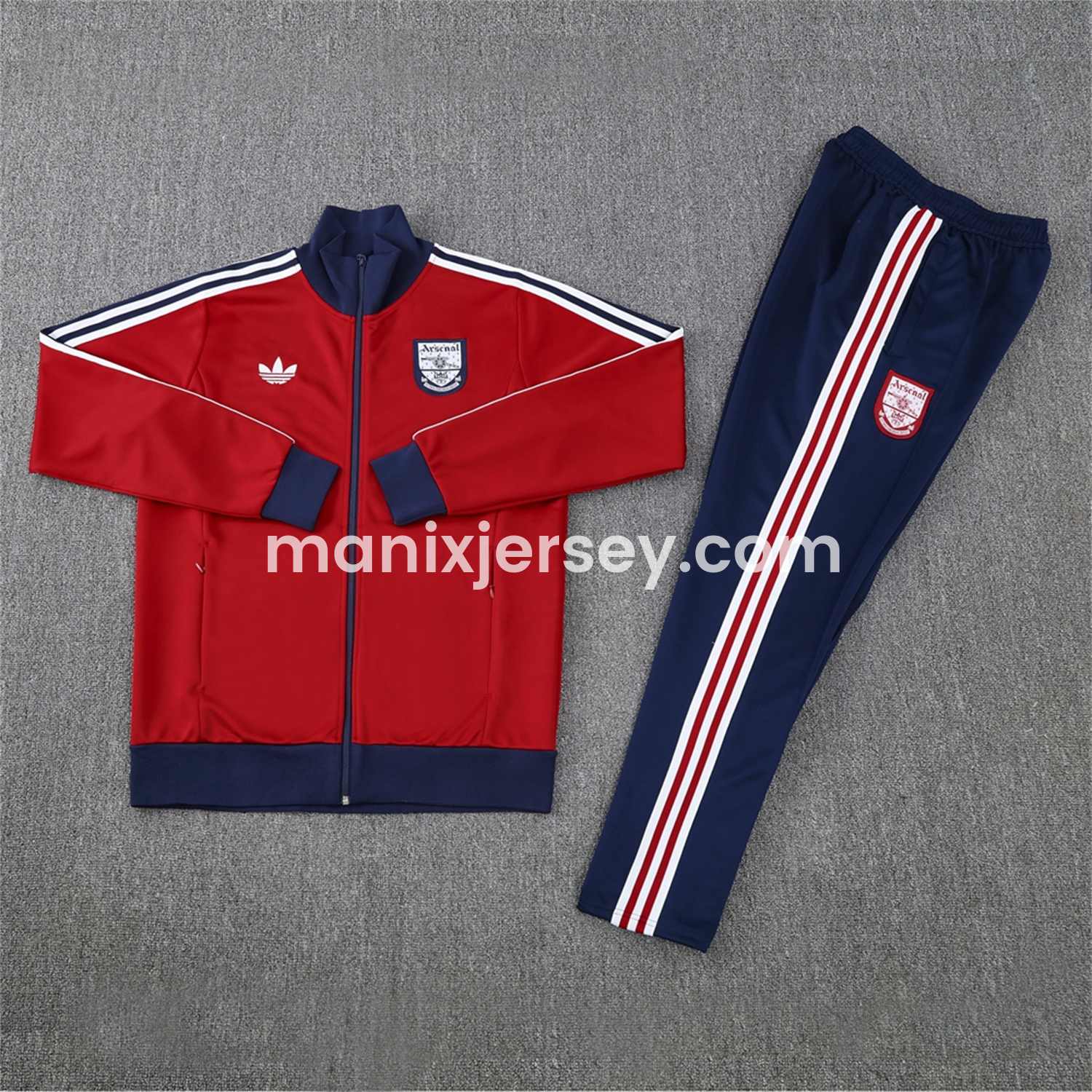 ManixJersey.com | Arsenal 24-25 Throwback Jacket Training Tracksuit - Red Jackets & Blue Pants -Customize Name, Number and Patch | Worldwide Shipping