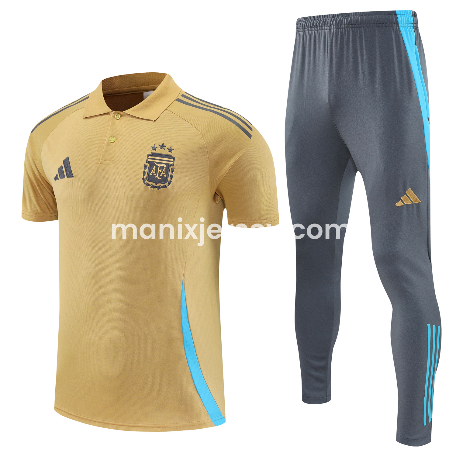 ManixJersey.com | Argentina 25-26 POLO Short-Sleeve Training Set - Light Brown Top and Grey Pants -Customize Name, Number and Patch | Worldwide Shipping