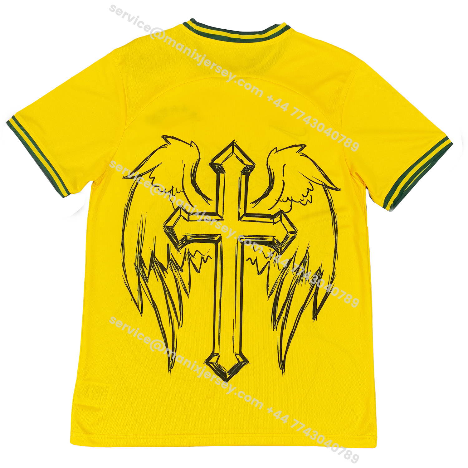 ManixJersey.com | Brazil 25-26 Jesus And Angel Cross Yellow Jersey - Fans Version -Customize Name, Number and Patch | Worldwide Shipping