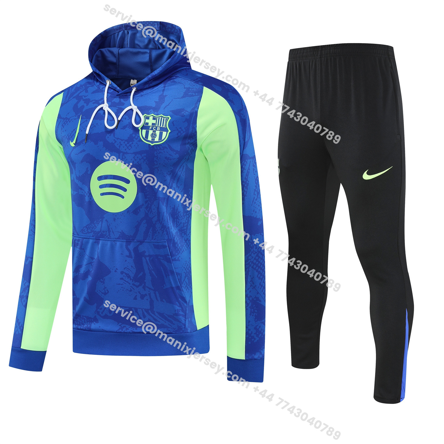 ManixJersey.com | Barcelona 25-26 Training Hoodie Set - Blue Green Hoodie and Black Pants -Customize Name, Number and Patch | Worldwide Shipping