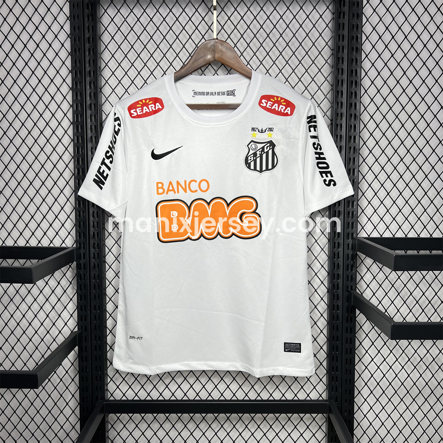 ManixJersey.com | Retro Santos 2012 Centennial Home Jersey with SEARA Sponsor Patch -Customize Name, Number and Patch | Worldwide Shipping