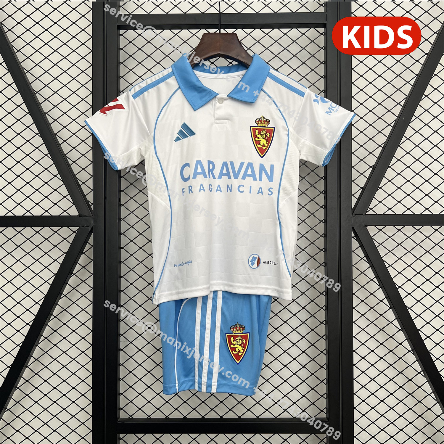 ManixJersey.com | Real Zaragoza 25-26 Home Kids Kit -Customize Name, Number and Patch | Worldwide Shipping