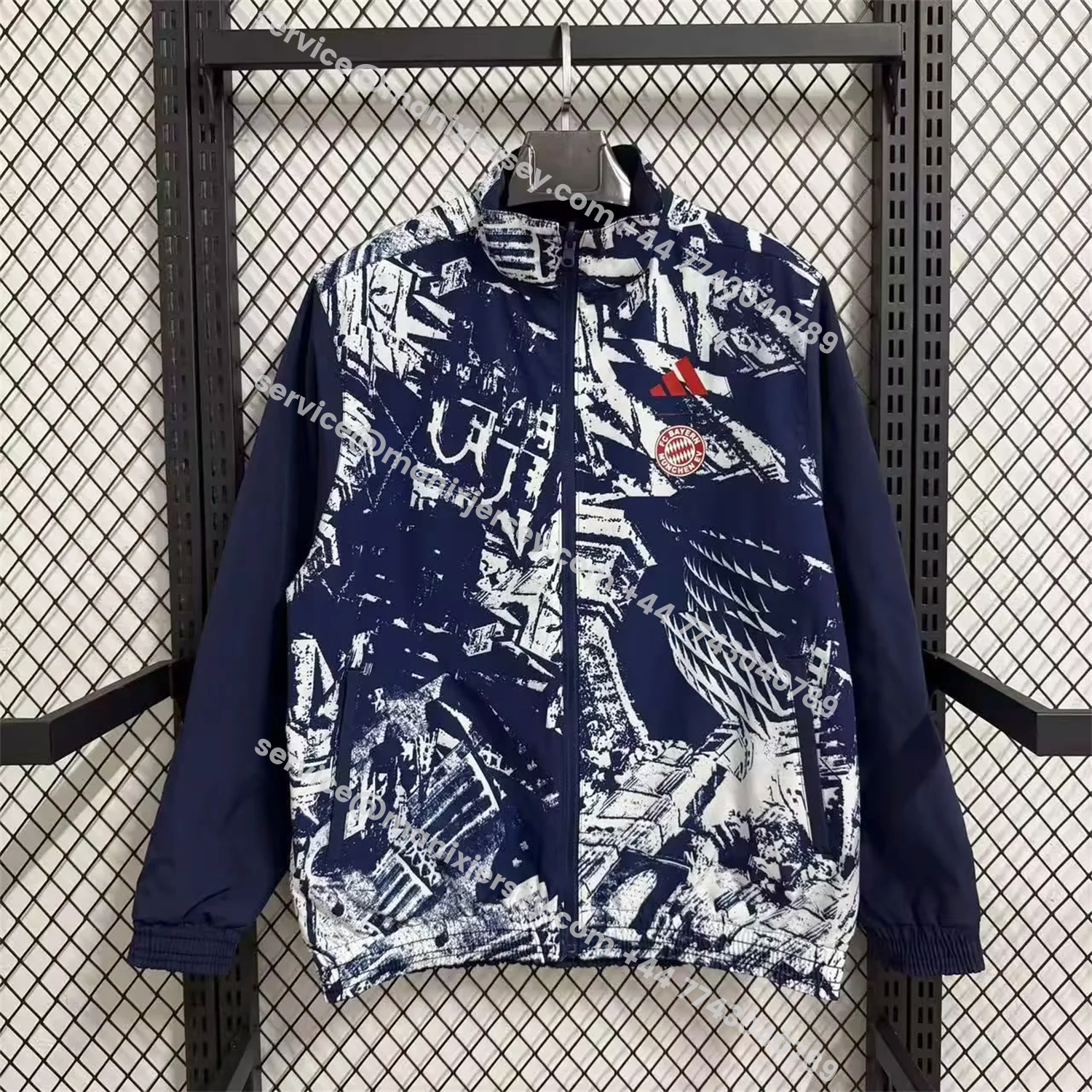 ManixJersey.com | Bayern Munich 25-26 Double Sided Reversible Windbreaker - Deep Blue & White Blue -Customize Name, Number and Patch | Worldwide Shipping