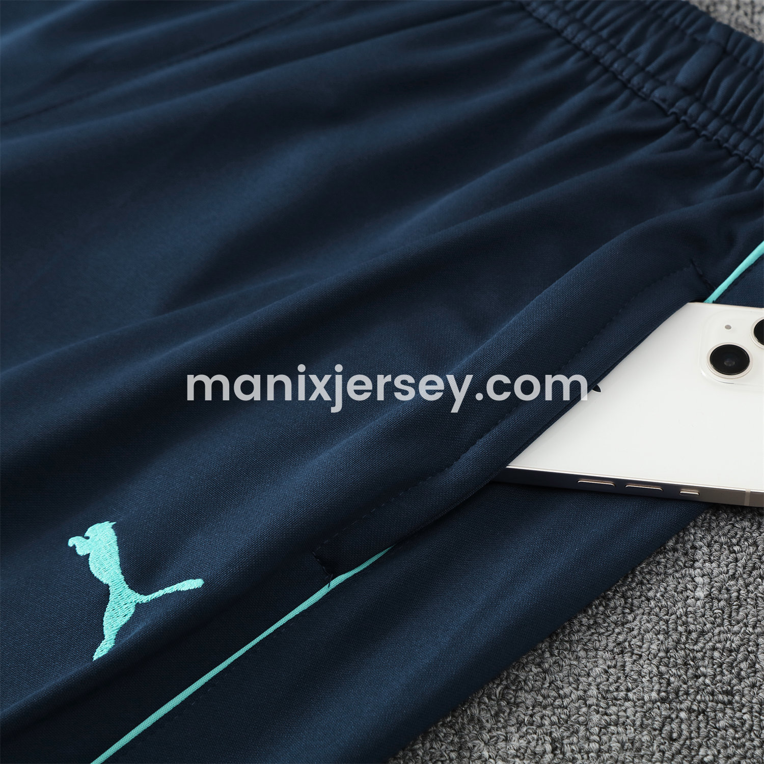 ManixJersey.com | Marseille 25-26 POLO Short-Sleeve Training Set - Cyan Top and Deep Blue Pants -Customize Name, Number and Patch | Worldwide Shipping