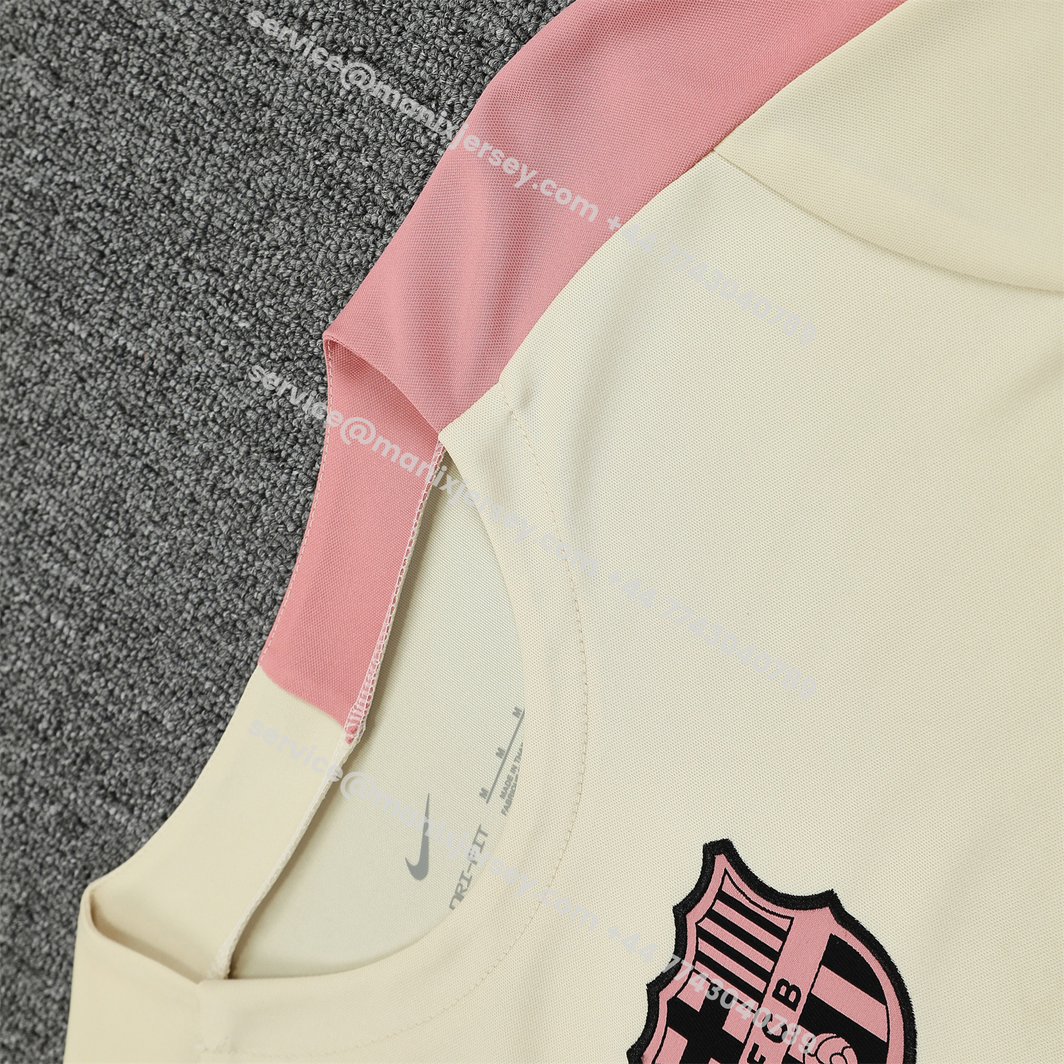 ManixJersey.com | Barcelona 25-26 Short-Sleeve Training Set - Cream Top & Deep Blue Shorts -Customize Name, Number and Patch | Worldwide Shipping