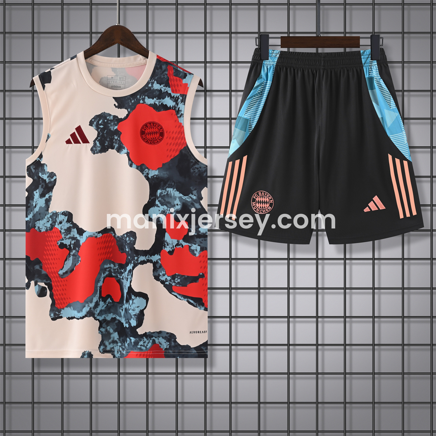 ManixJersey.com | Bayern Munich 24-25 Pre-Match Vest Training Set - CamouflageTop & Black Shorts -Customize Name, Number and Patch | Worldwide Shipping