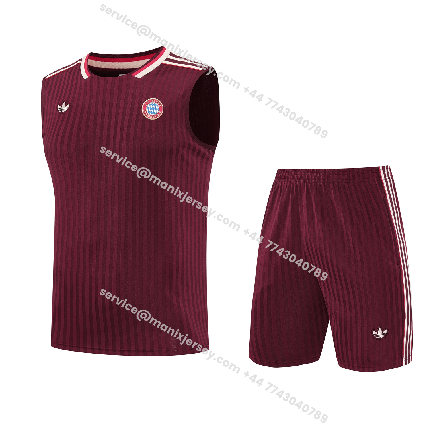 ManixJersey.com | Bayern Munich 25-26 Vest Training Set - Wine Red Lines Vest & Wine Red Lines Shorts -Customize Name, Number and Patch | Worldwide Shipping