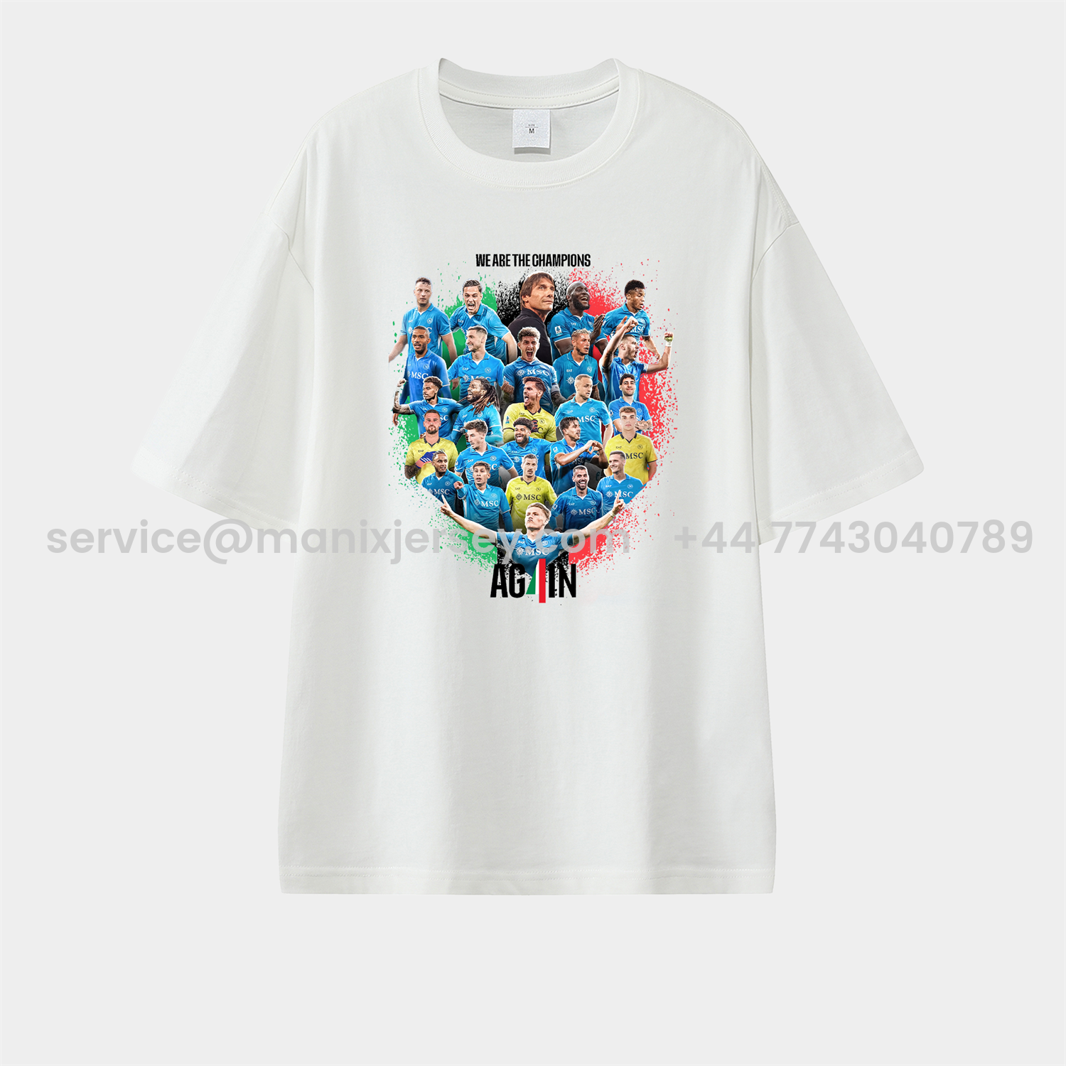 ManixJersey.com | Napoli AG4IN 2025 We Are The Campion Unisex Pure Cotton T-shirt -Customize Name, Number and Patch | Worldwide Shipping