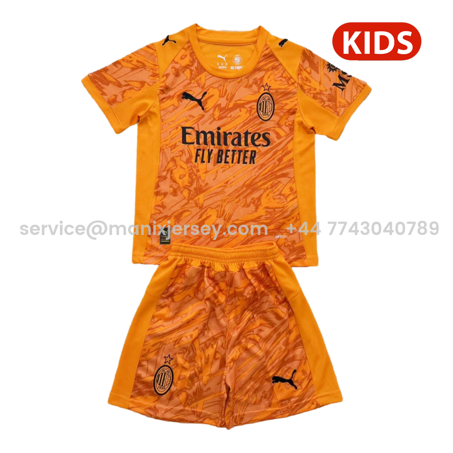 ManixJersey.com | AC Milan 25-26 Orange Goalkeeper Kids Kit -Customize Name, Number and Patch | Worldwide Shipping