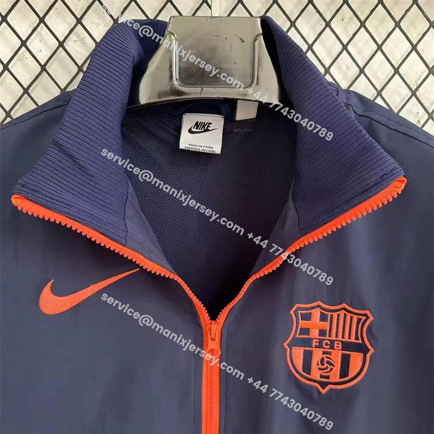 ManixJersey.com | Barcelona 25-26 Windbreaker Jacket - Dark Blue And Orange -Customize Name, Number and Patch | Worldwide Shipping