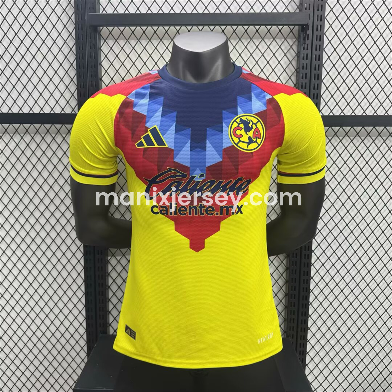 ManixJersey.com | Club América 25-26 Blue and Red V-Shaped Camouflage Yellow Jersey - Player Version -Customize Name, Number and Patch | Worldwide Shipping