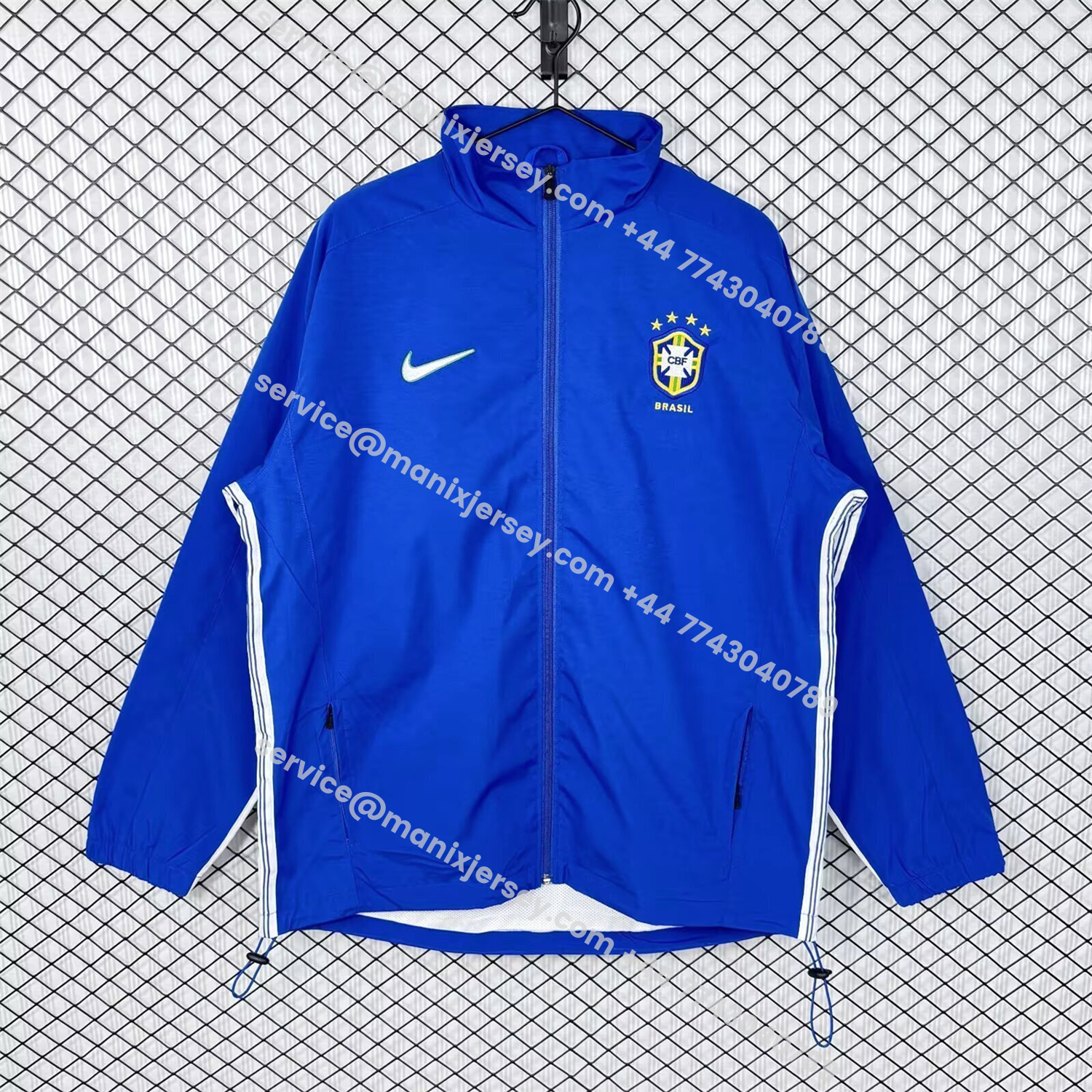 ManixJersey.com | Retro Brazil 1998 Blue Windbreaker -Customize Name, Number and Patch | Worldwide Shipping