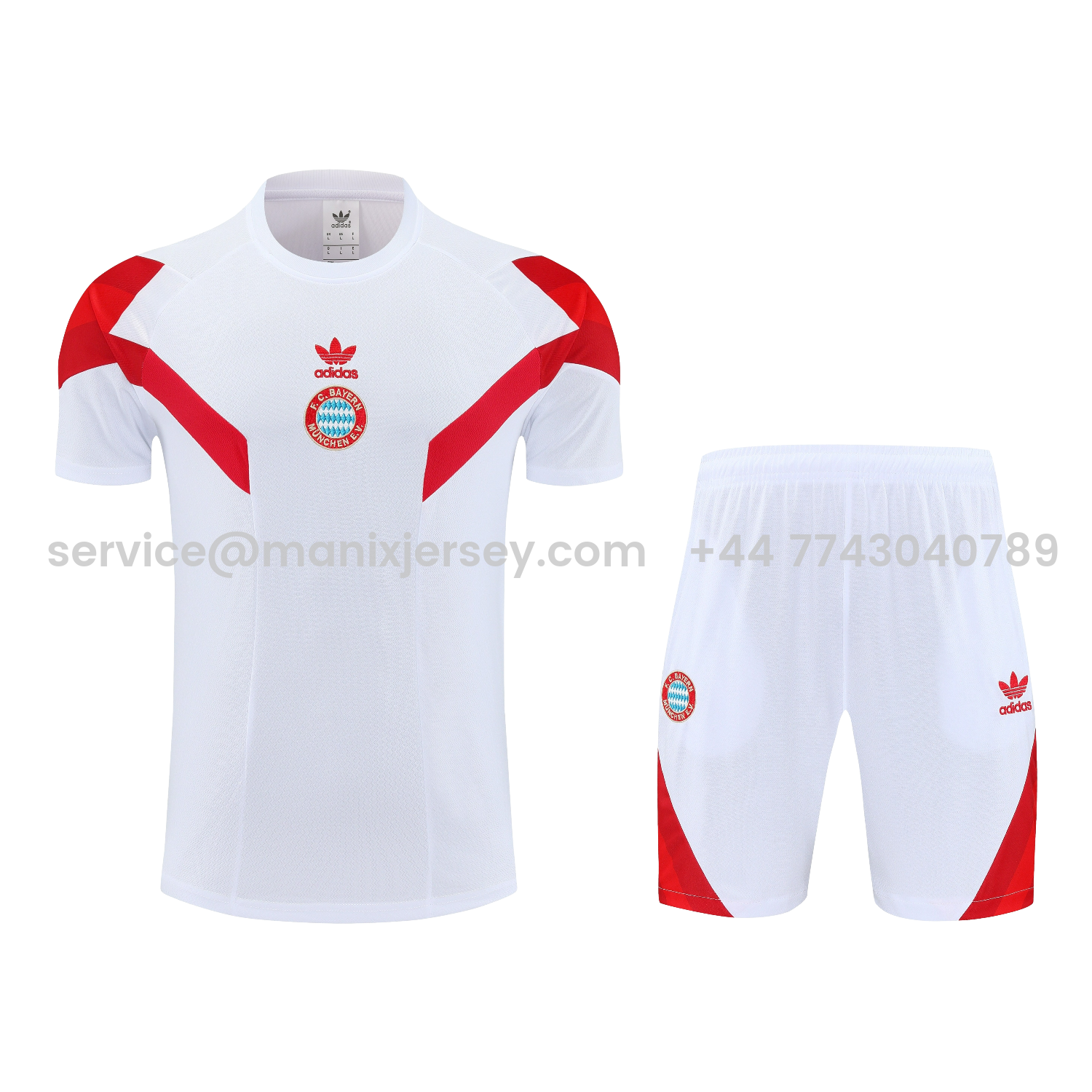 ManixJersey.com | Bayern Munich 25-26 Short-Sleeve Training Set - White Top & white Shorts -Customize Name, Number and Patch | Worldwide Shipping