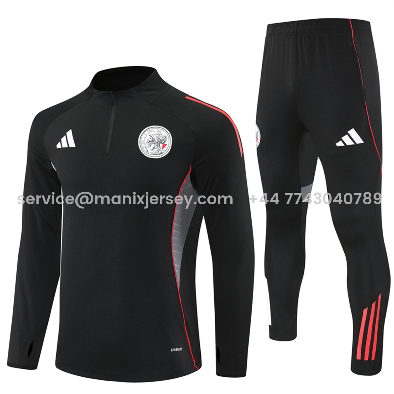 ManixJersey.com | Ajax 25-26 Long Sleeve Training Set - Black Top and Black Pants -Customize Name, Number and Patch | Worldwide Shipping