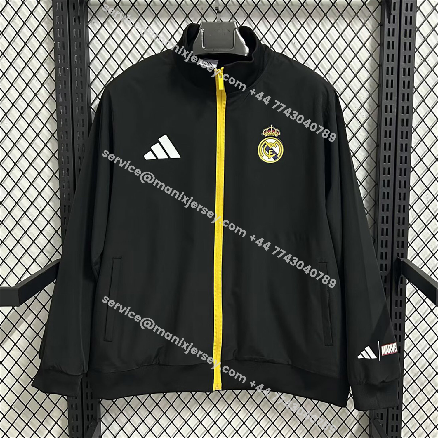 ManixJersey.com | Real Madrid 25-26 Windbreaker Jacket - Black -Customize Name, Number and Patch | Worldwide Shipping