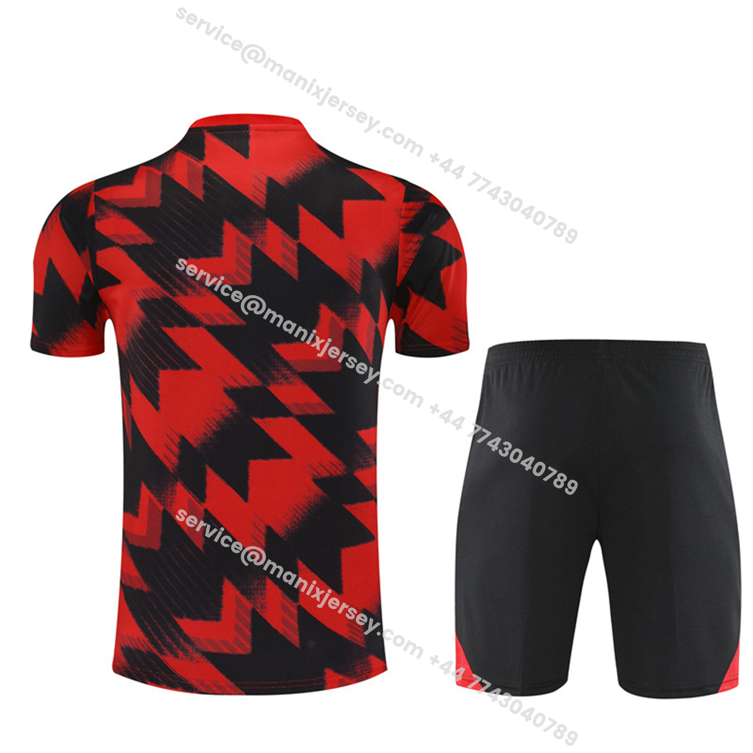 ManixJersey.com | Manchester United 25-26 Kids Short-Sleeve Training Set - Red Camouflage Top & Black Shorts -Customize Name, Number and Patch | Worldwide Shipping