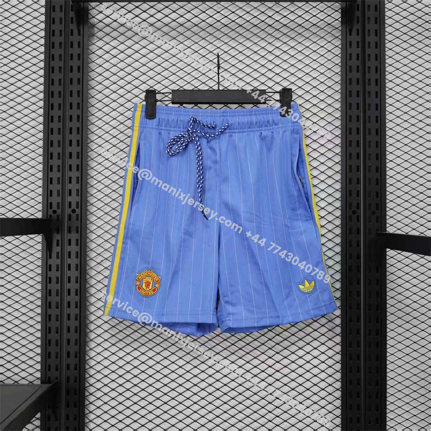 ManixJersey.com | Manchester United 25-26 Trefoil Blue Travel Shorts - Player Version -Customize Name, Number and Patch | Worldwide Shipping
