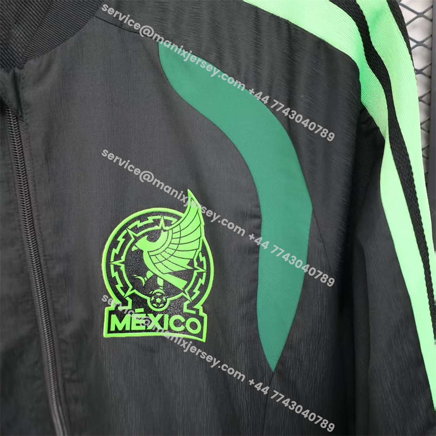 ManixJersey.com | Mexico 25-26 Green And Black Windbreaker Jacket - Deep Green -Customize Name, Number and Patch | Worldwide Shipping