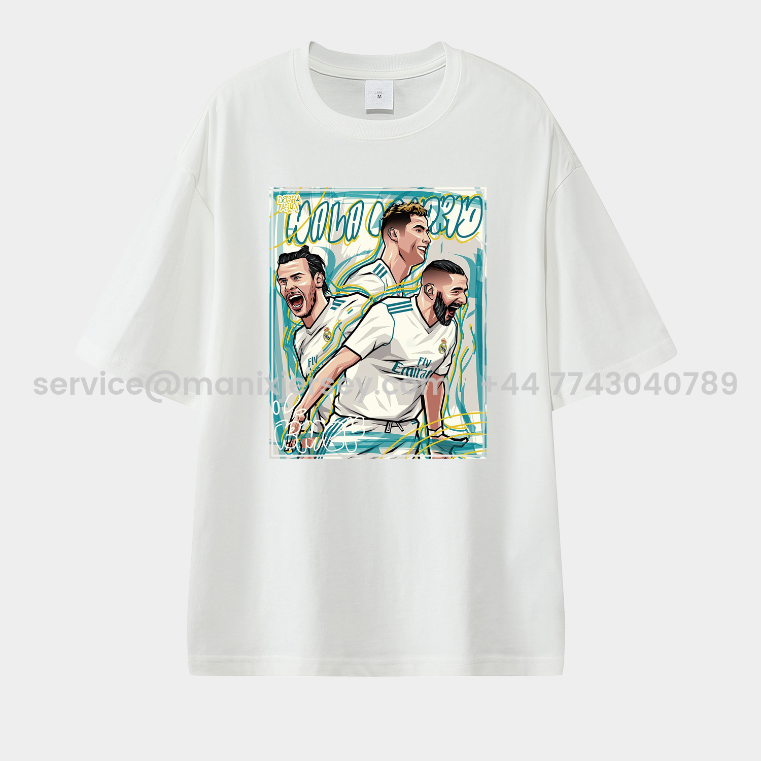 ManixJersey.com | Real Madrid BBC Benzema Bale Cristiano Ronaldo Unisex Pure Cotton T-shirt -Customize Name, Number and Patch | Worldwide Shipping