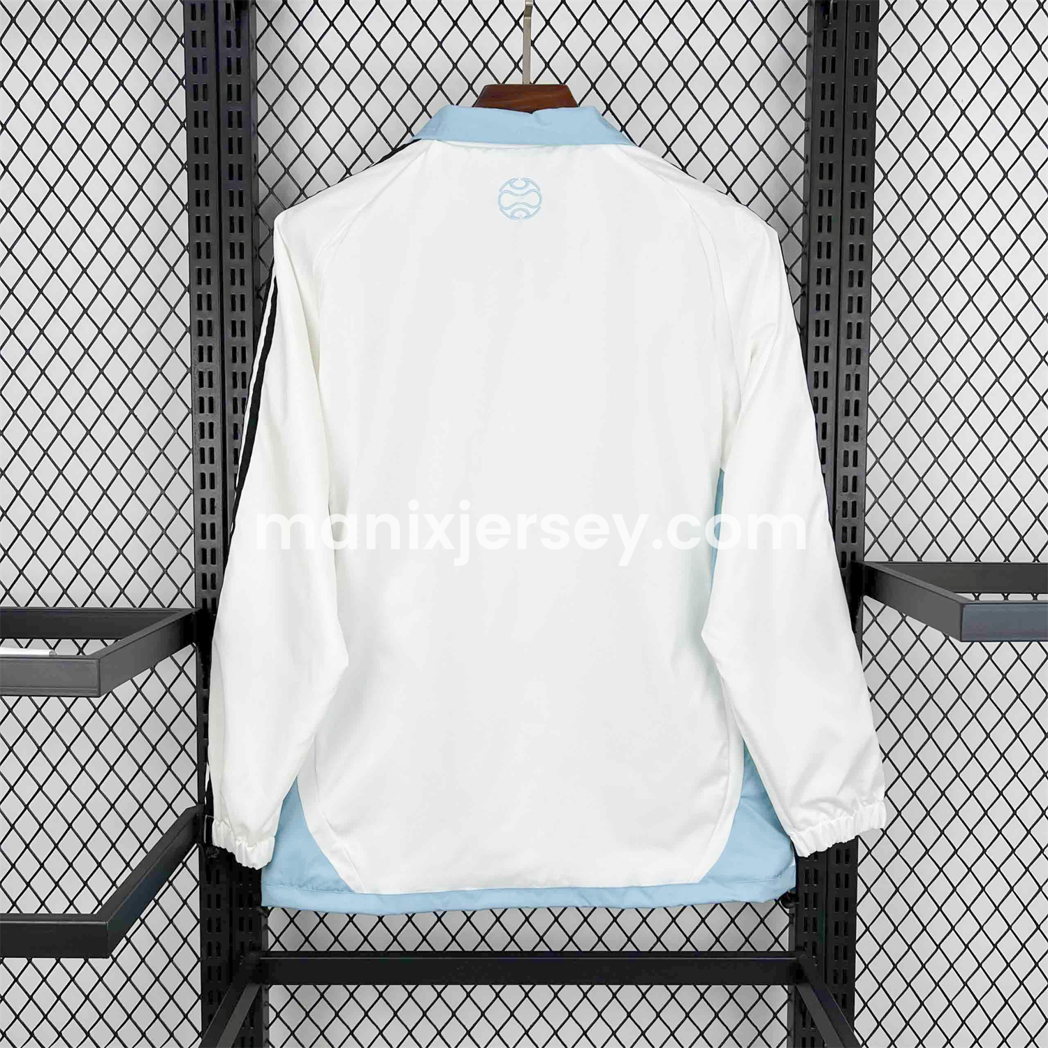 ManixJersey.com | Argentina 25-26 Throwback Windbreaker Jacket - White with Blue Lines -Customize Name, Number and Patch | Worldwide Shipping