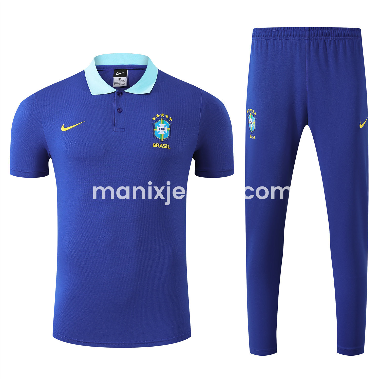 ManixJersey.com | Brazil 25-26 POLO Short-Sleeve Training Set - Blue Top and Pants -Customize Name, Number and Patch | Worldwide Shipping