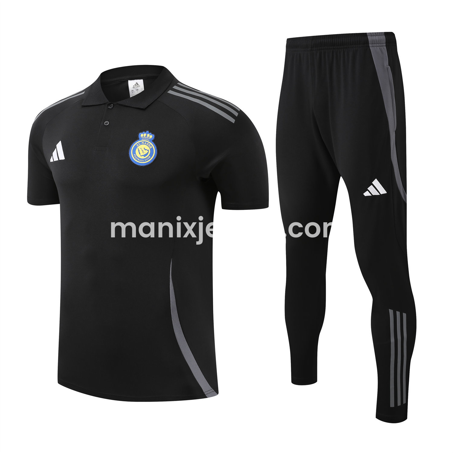 ManixJersey.com | Al Nassr Riyadh Victory 25-26 POLO Short-Sleeve Training Set - Black Top and Pants -Customize Name, Number and Patch | Worldwide Shipping