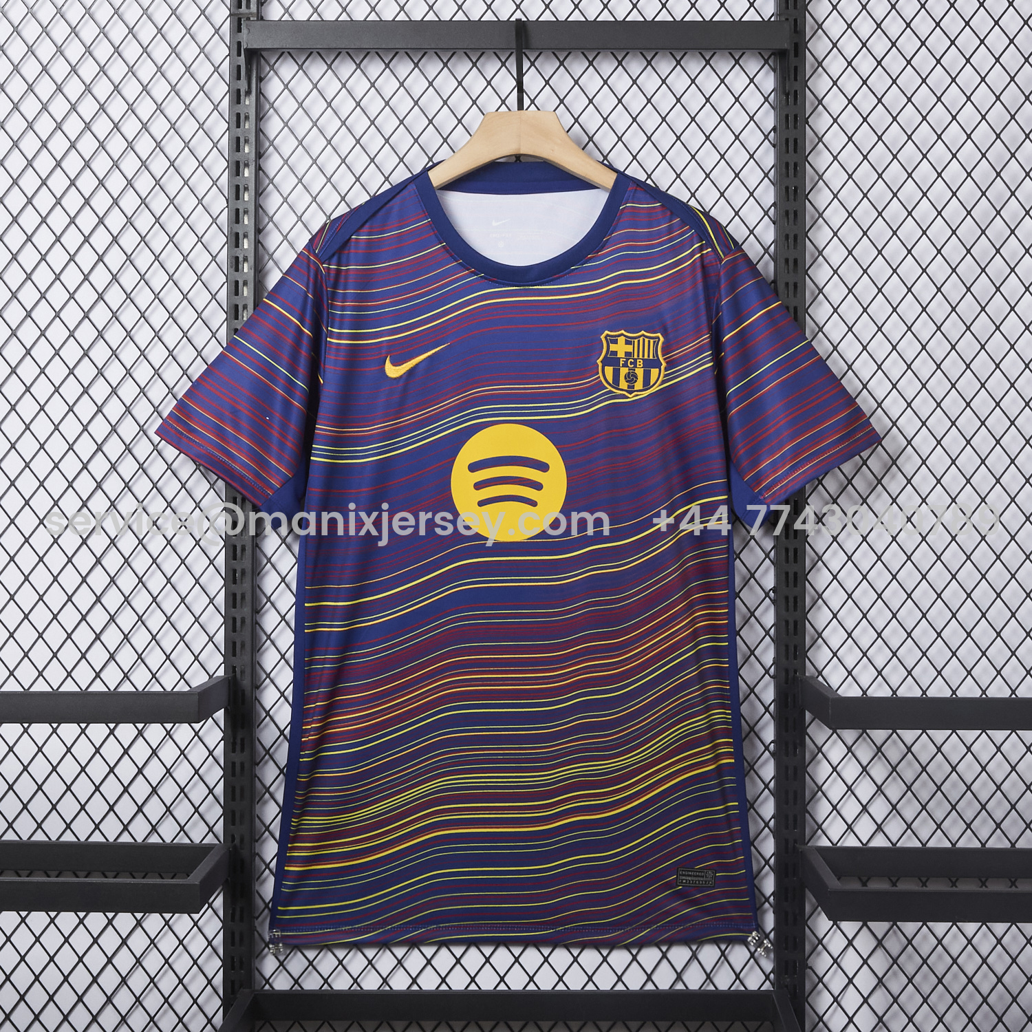 ManixJersey.com | Barcelona 25-26 Deep Blue Pre-Match Training Jersey with Colorful Lines - Fans Version -Customize Name, Number and Patch | Worldwide Shipping