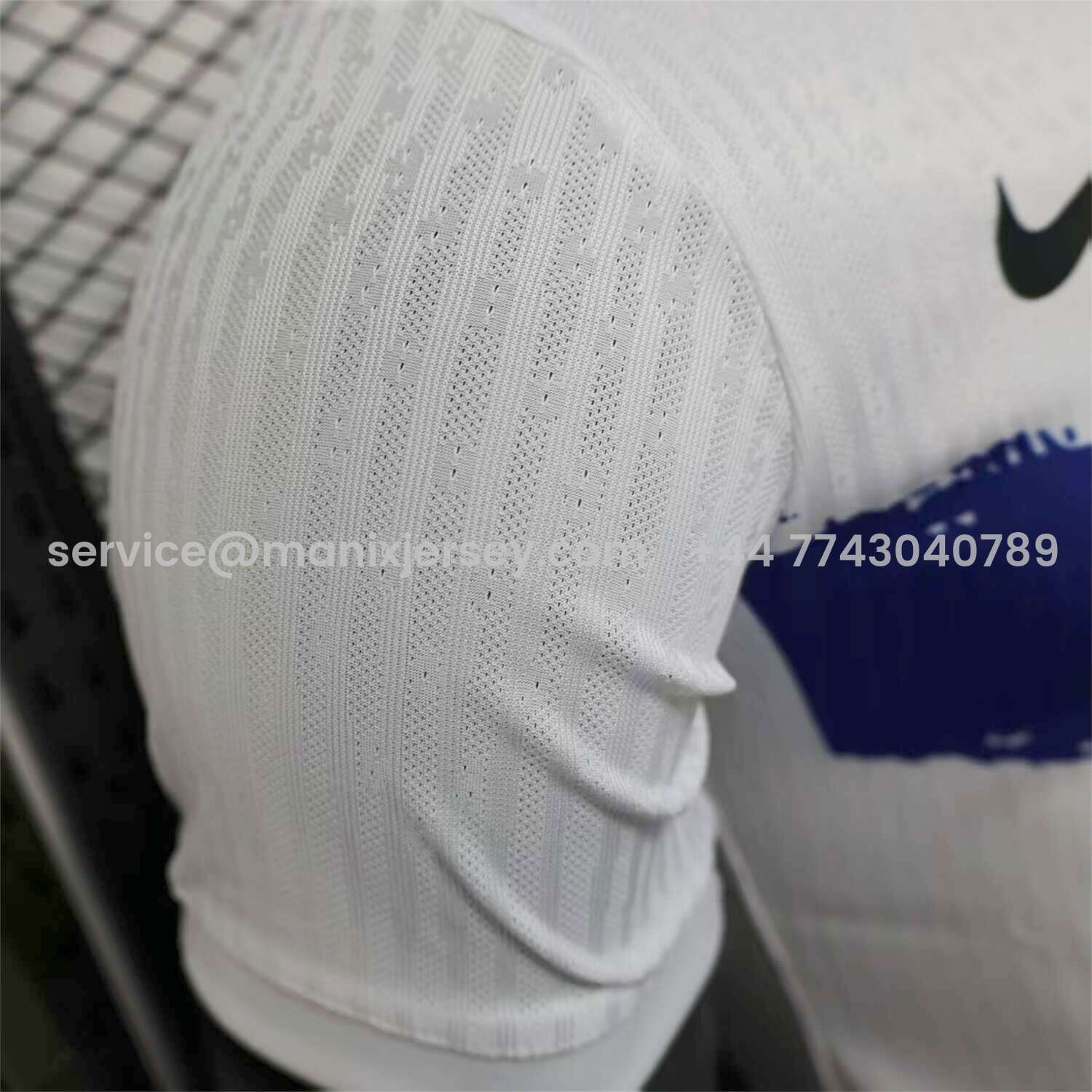 ManixJersey.com | Barcelona 25-26 White Jersey with Red Blue Ink Horizontal Stripes Jersey - Player Version -Customize Name, Number and Patch | Worldwide Shipping
