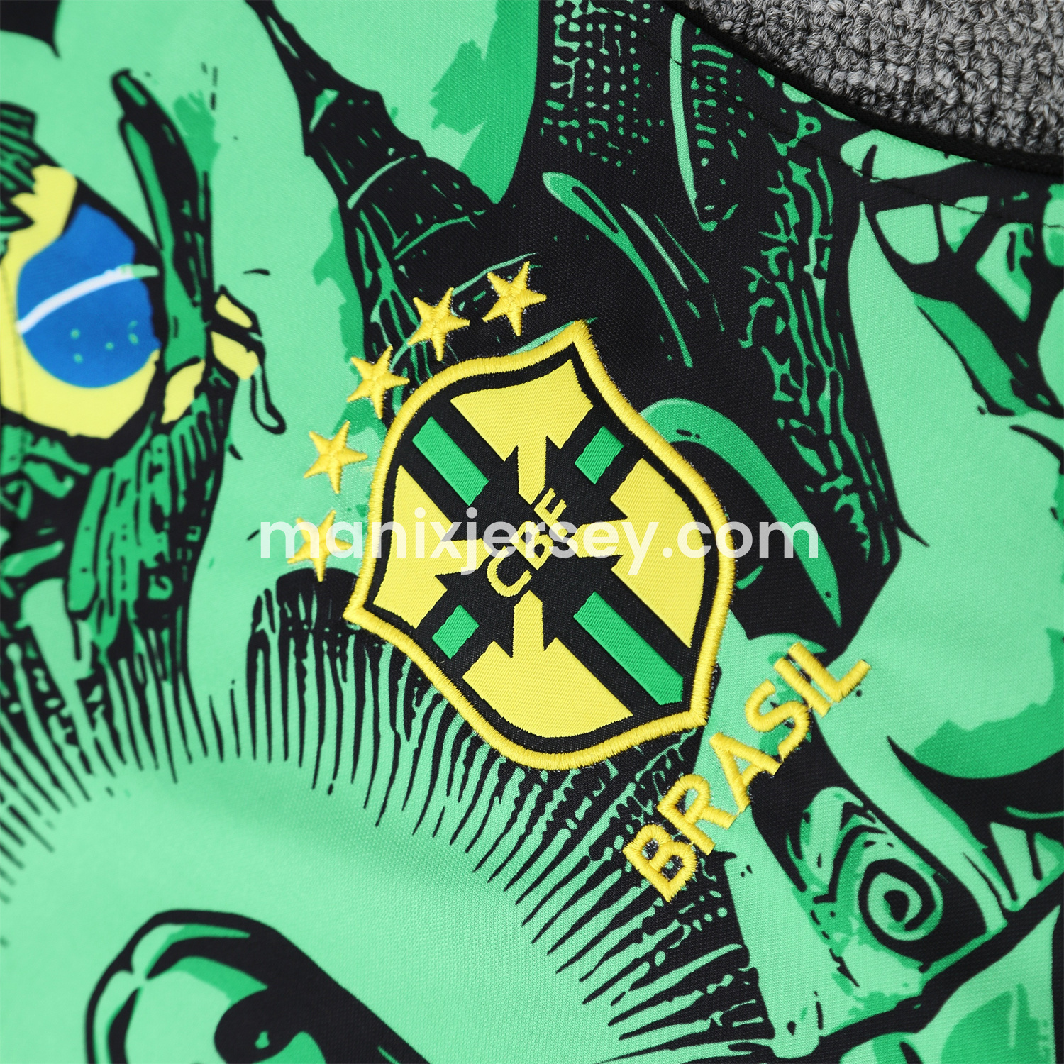 ManixJersey.com | Brazil 25-26 Green Jesus Statue Vest Training Set - Green Vest & Black Shorts -Customize Name, Number and Patch | Worldwide Shipping